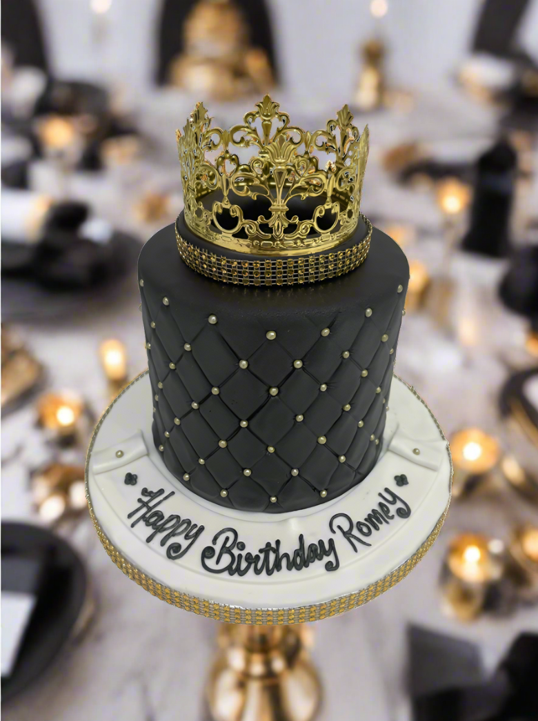 Black & Gold Crown Fondant Cake