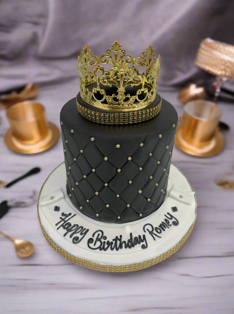 Black & Gold Crown Fondant Cake