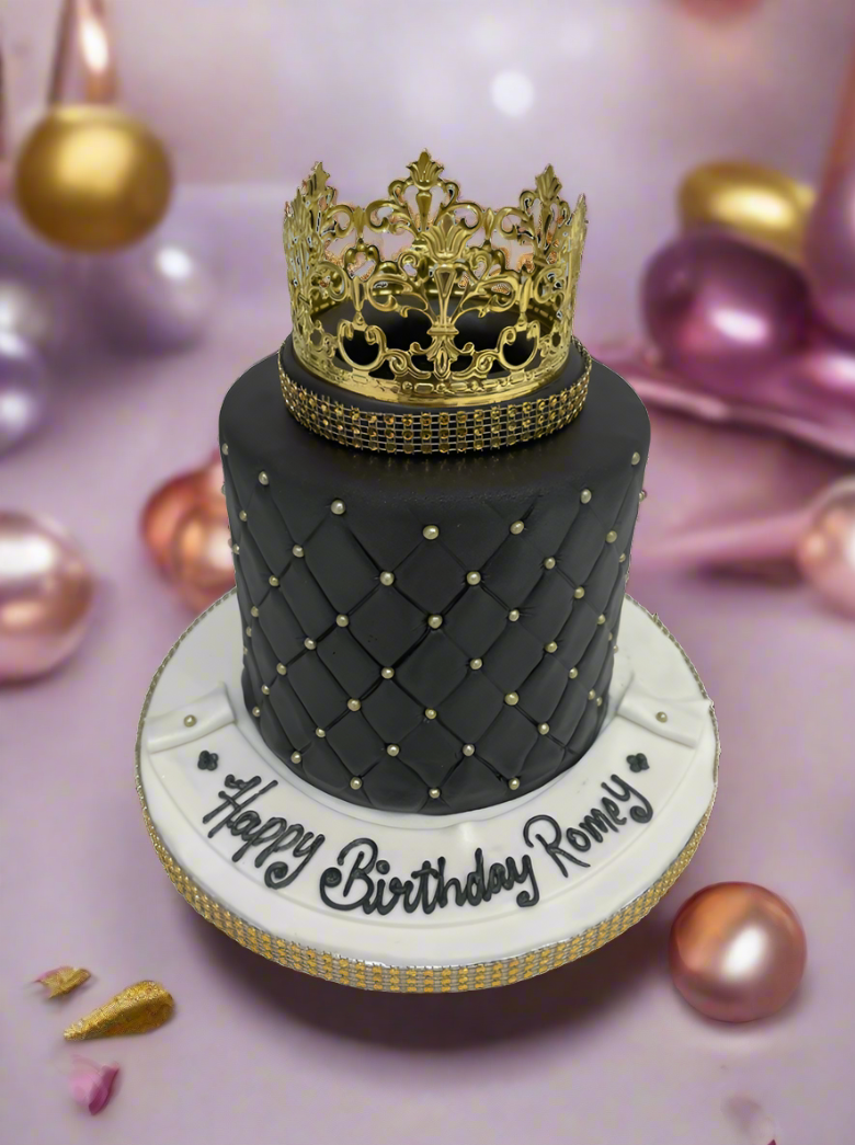 Black & Gold Crown Fondant Cake