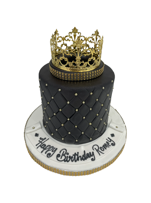 Black & Gold Crown Fondant Cake