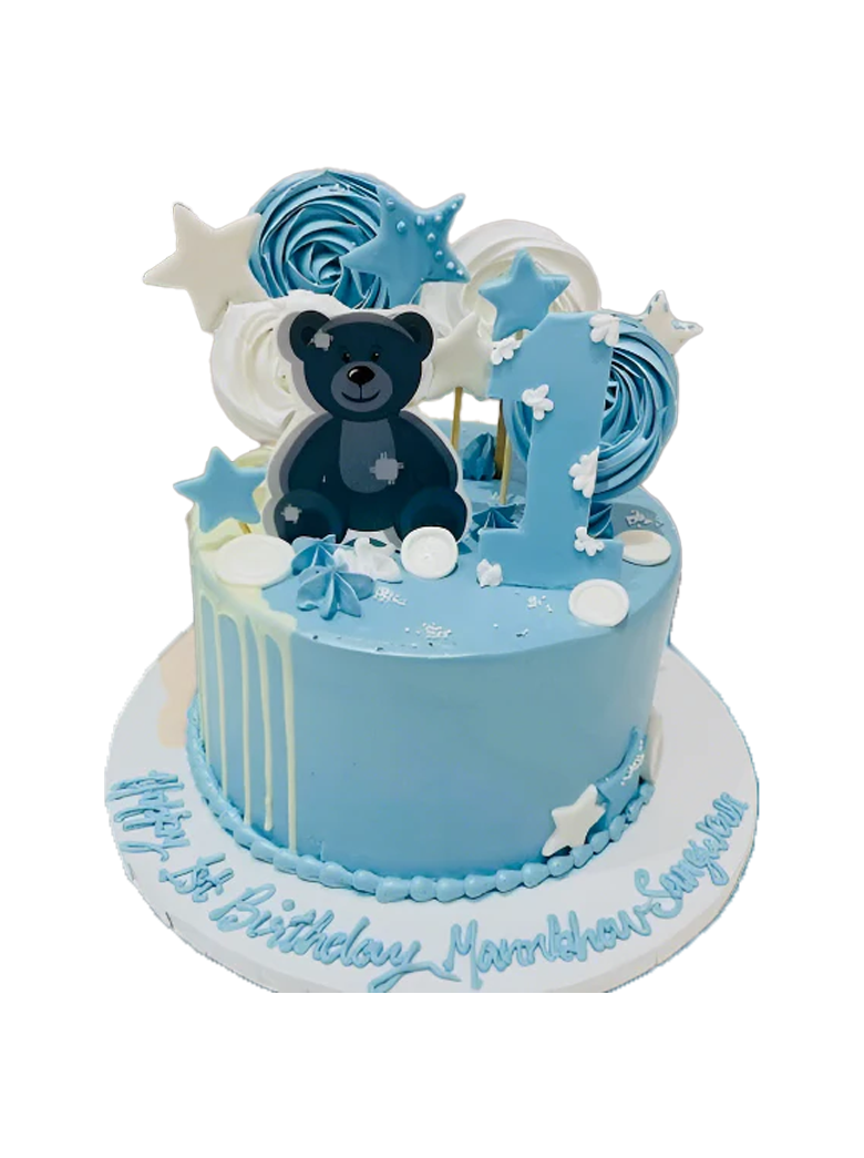 Blue Teddy Cream Cake