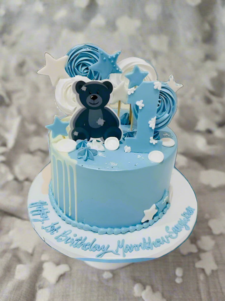 Blue Teddy Cream Cake