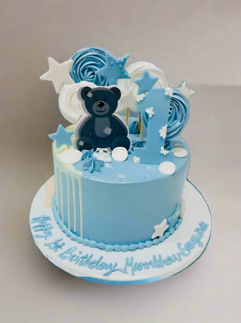 Blue Teddy Cream Cake