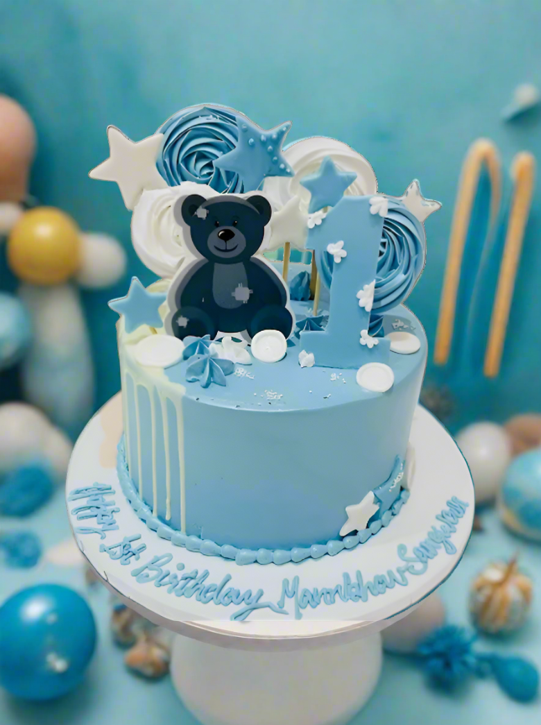 Blue Teddy Cream Cake