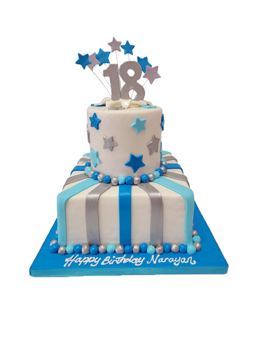Blue & Silver Fondant Tiered Cake