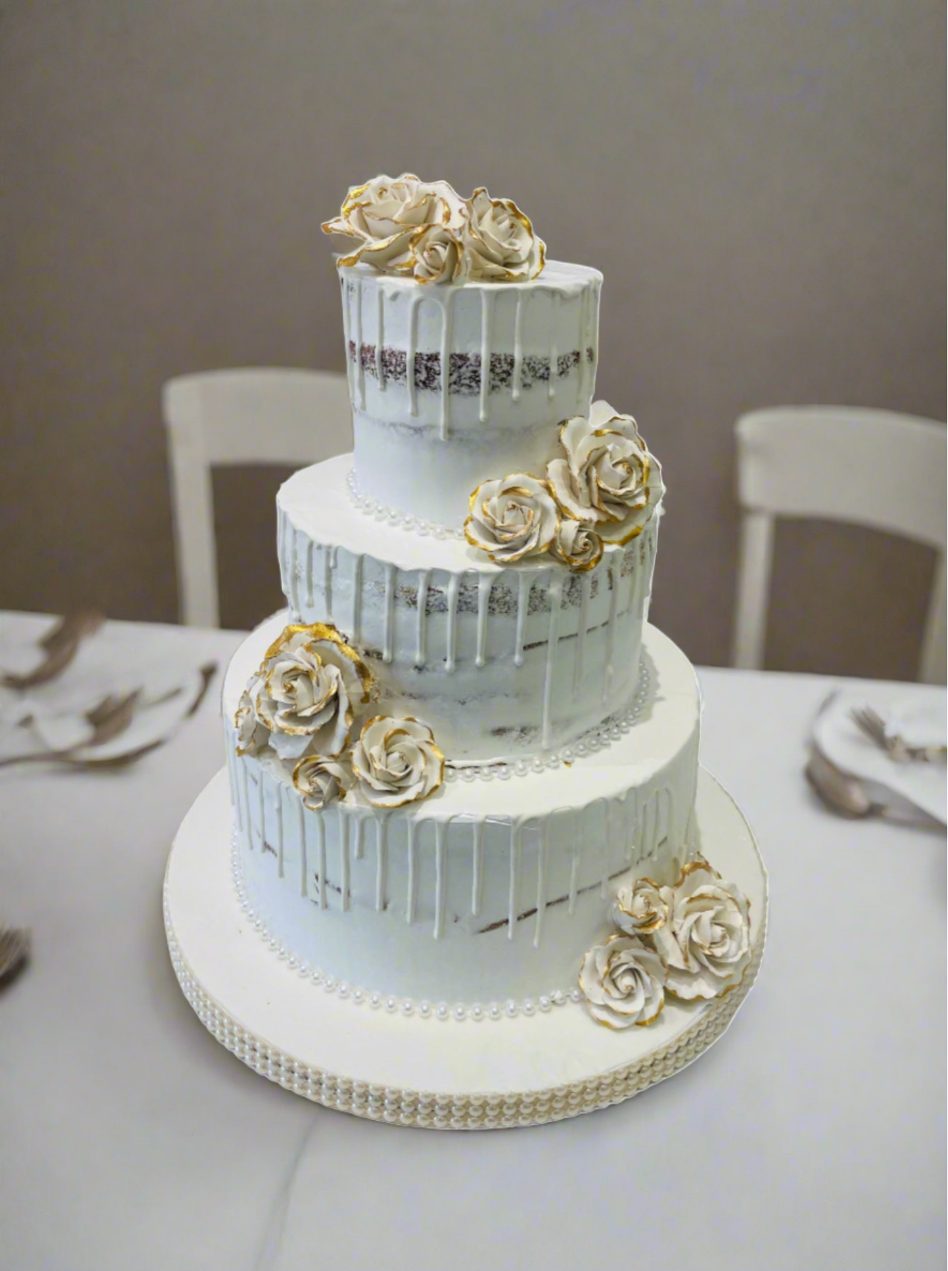 Gold & White Drizzle Wedding Cake