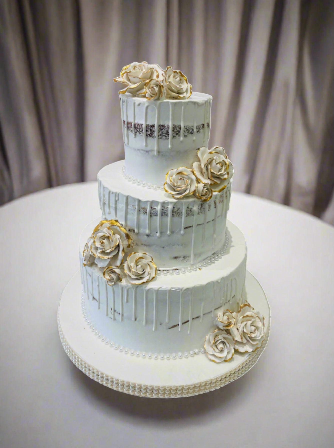 Gold & White Drizzle Wedding Cake