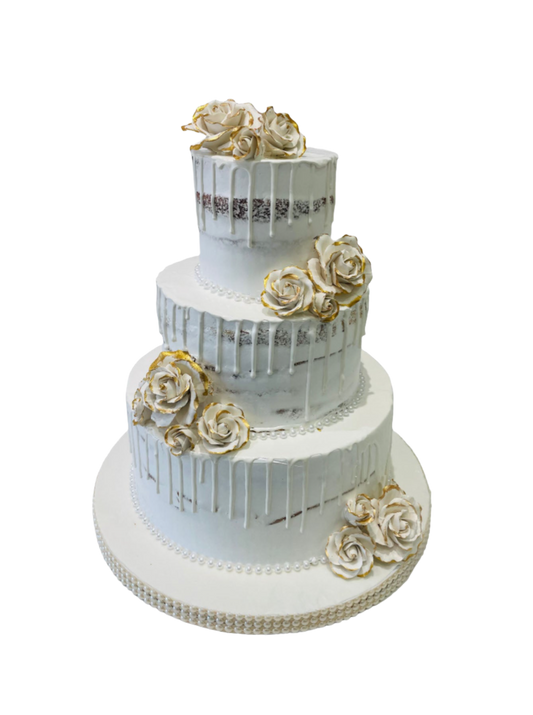 Gold & White Drizzle Wedding Cake