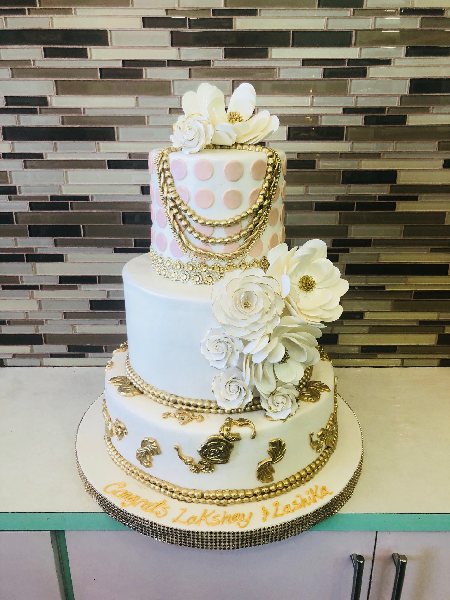 White & gold Wedding Cake - Rashmi's Bakery
