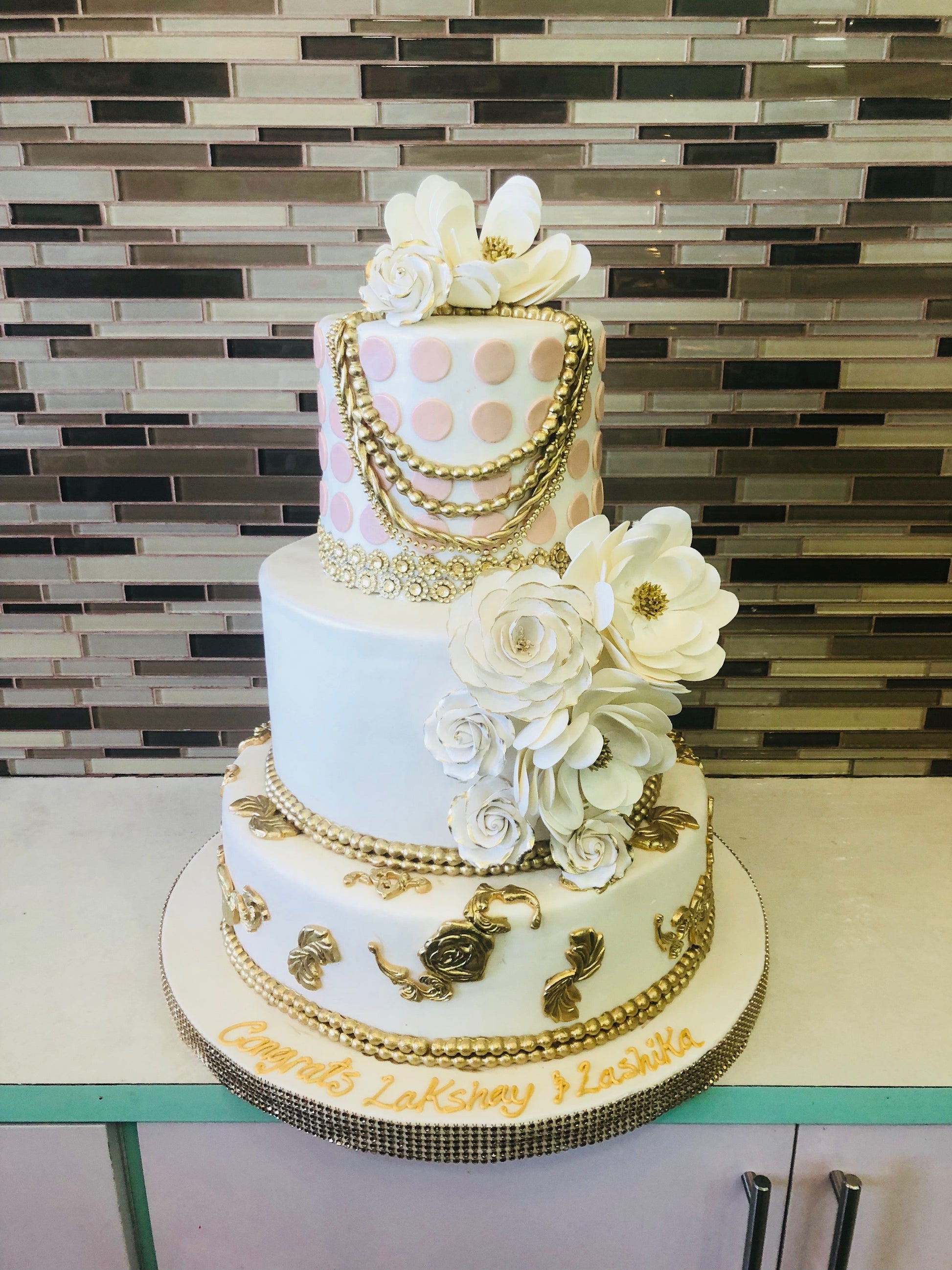 White & gold Wedding Cake - Rashmi's Bakery