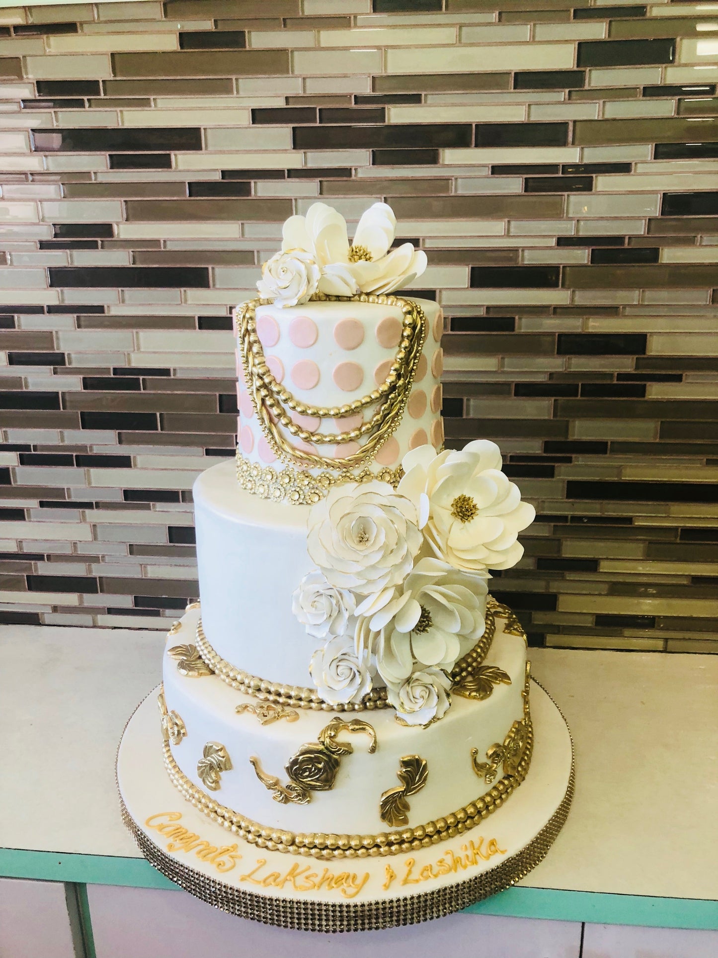 White & gold Wedding Cake - Rashmi's Bakery