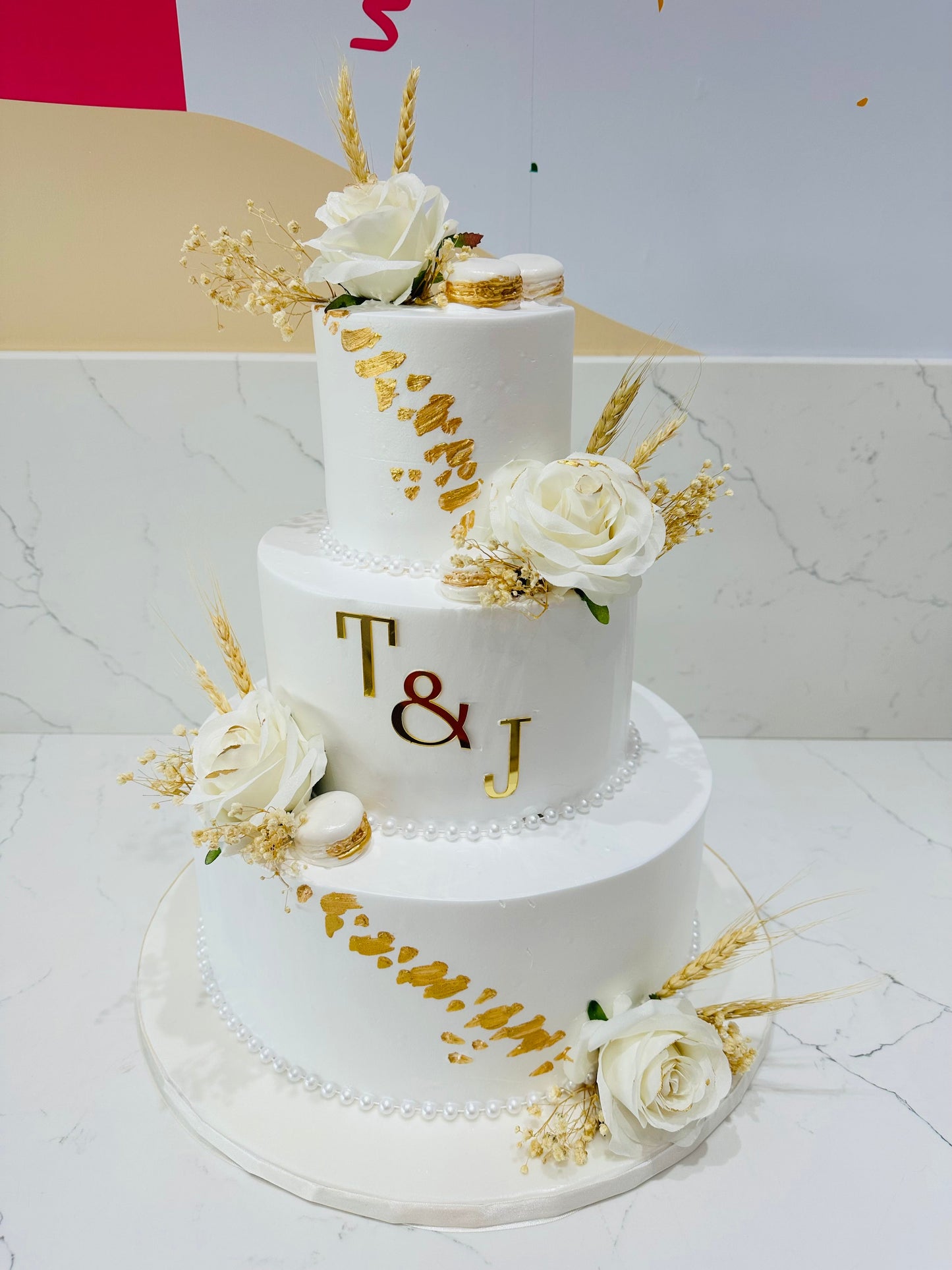 T & J Ivory Wedding Tiered Cake