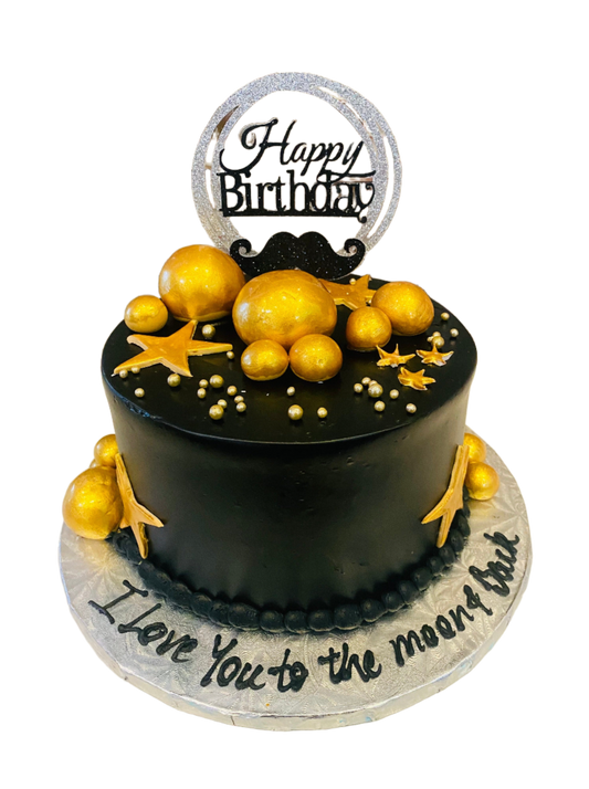 Black & Gold Moustache Cake