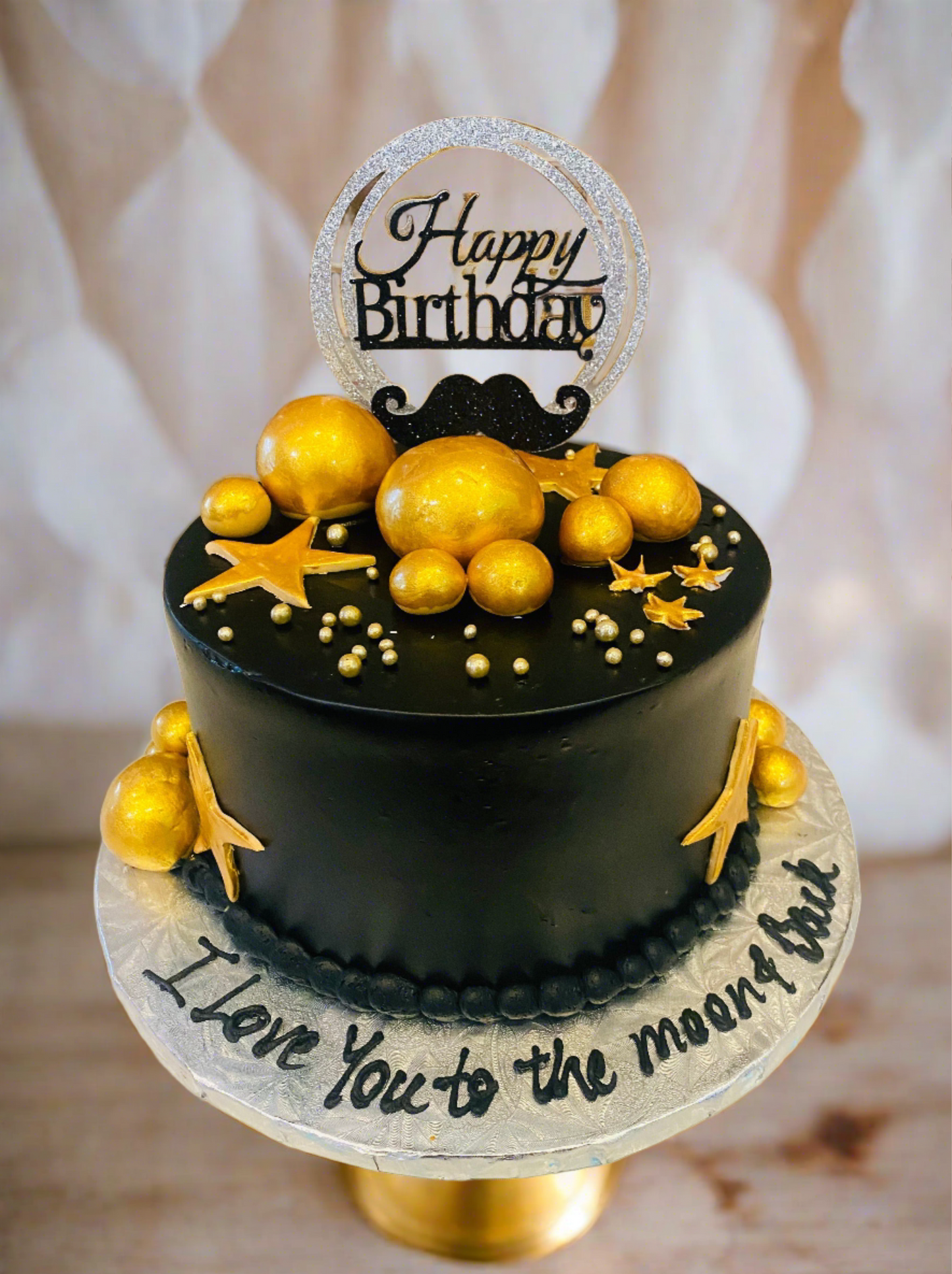 Black & Gold Moustache Cake