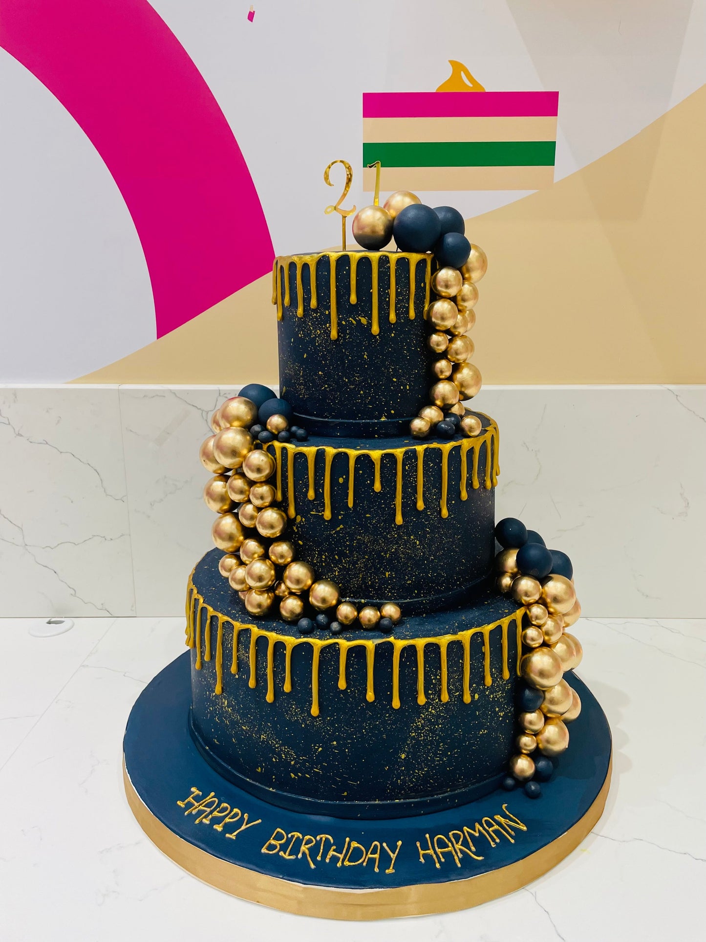 Navy Blue & Gold Fondant Wedding Cake