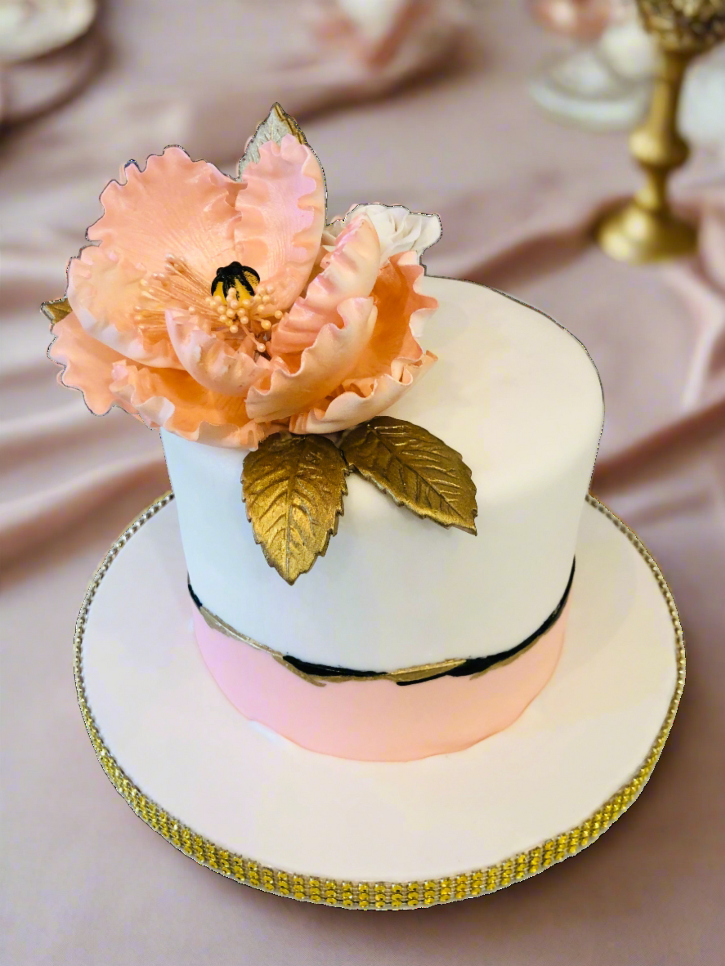 Peach Magnolia Fondant Cake