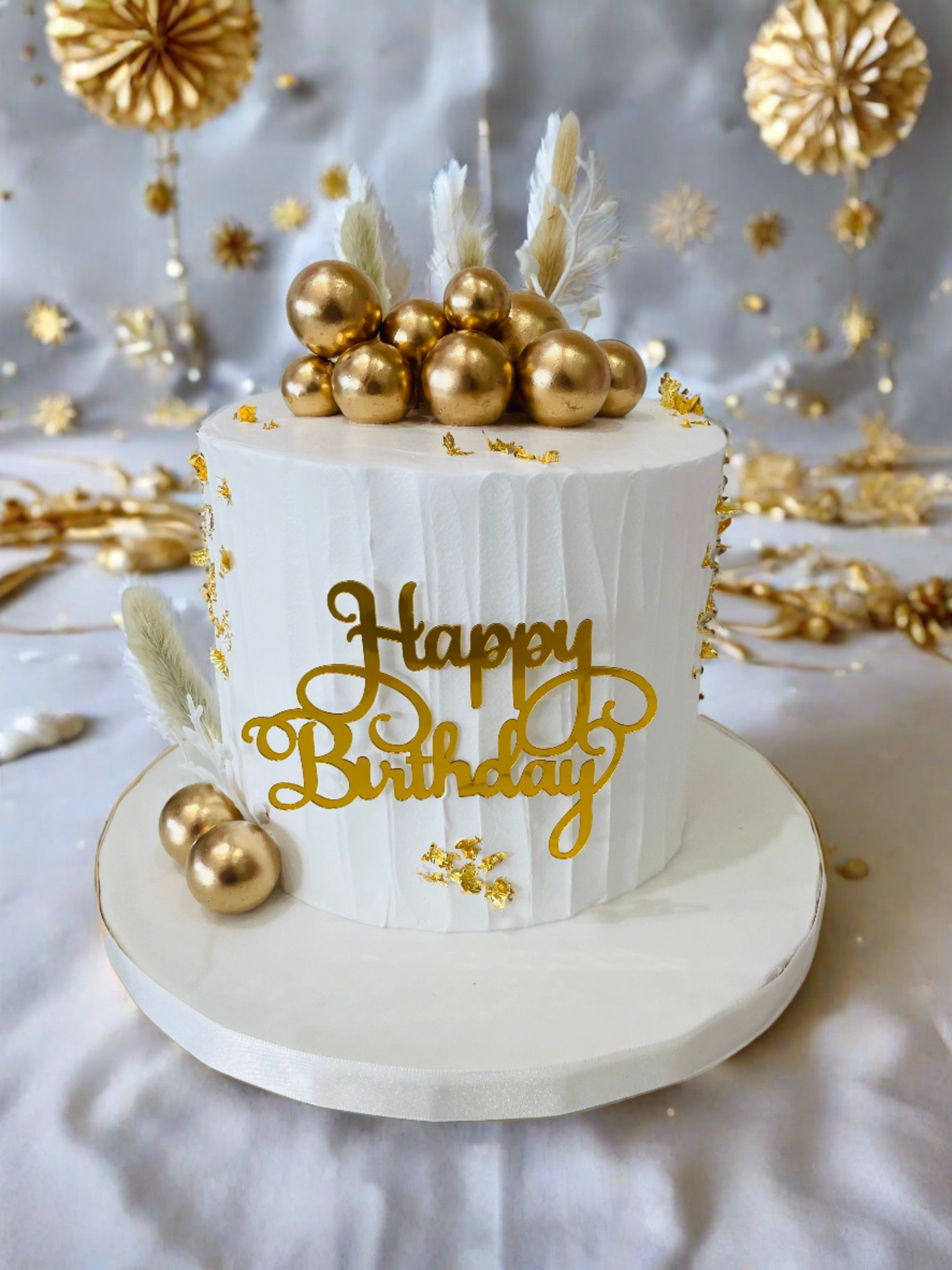 Boho White & Golden Cream Cake
