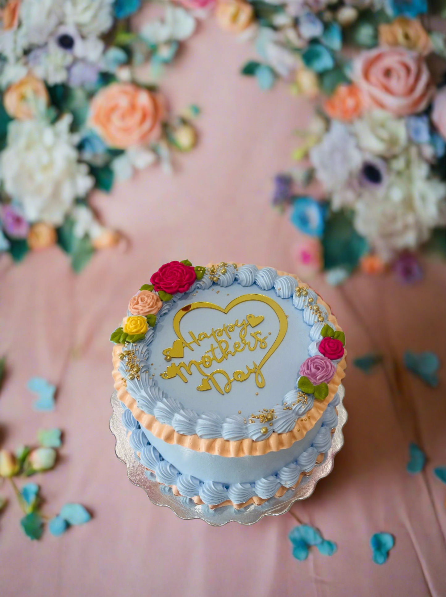 Blue Peachy Mother's Day Cake