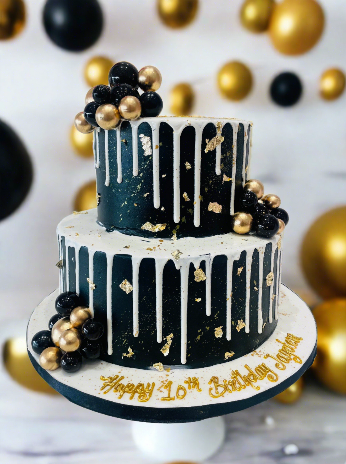 Black & Gold Birthday Tiered Cake