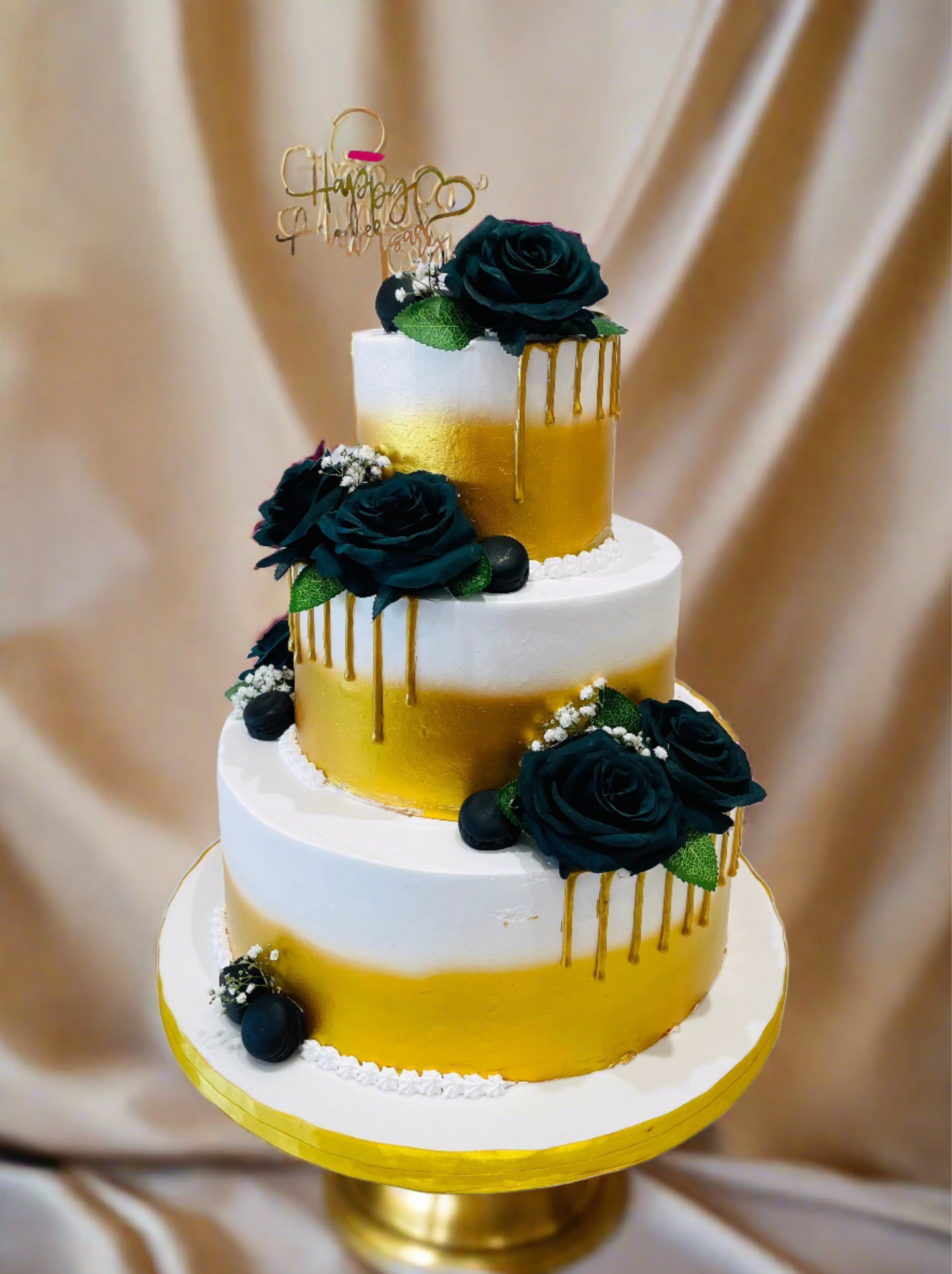 Green & Gold Wedding Tiered Cake