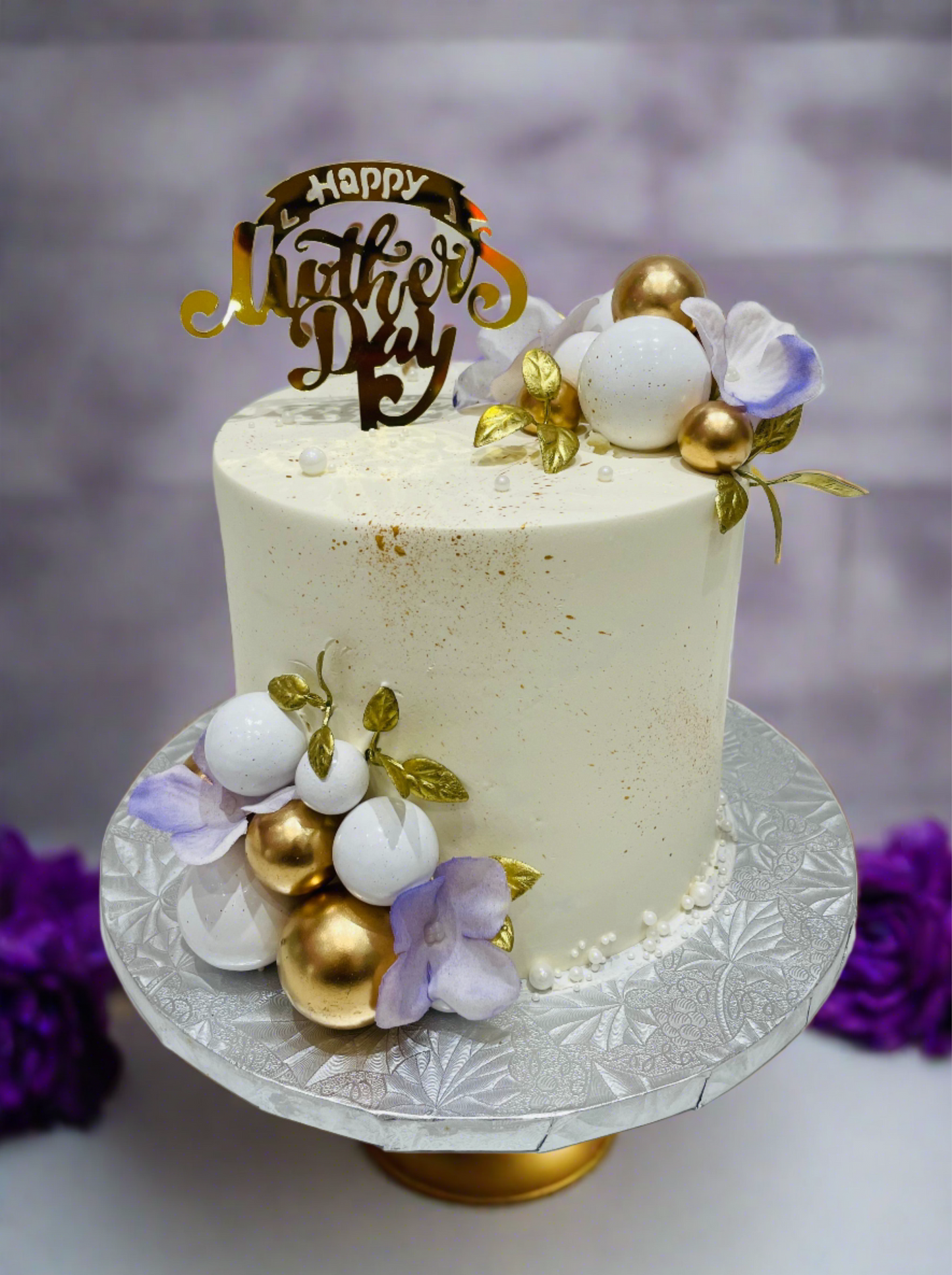 Purple Gold Leaf Mother's Day Cake