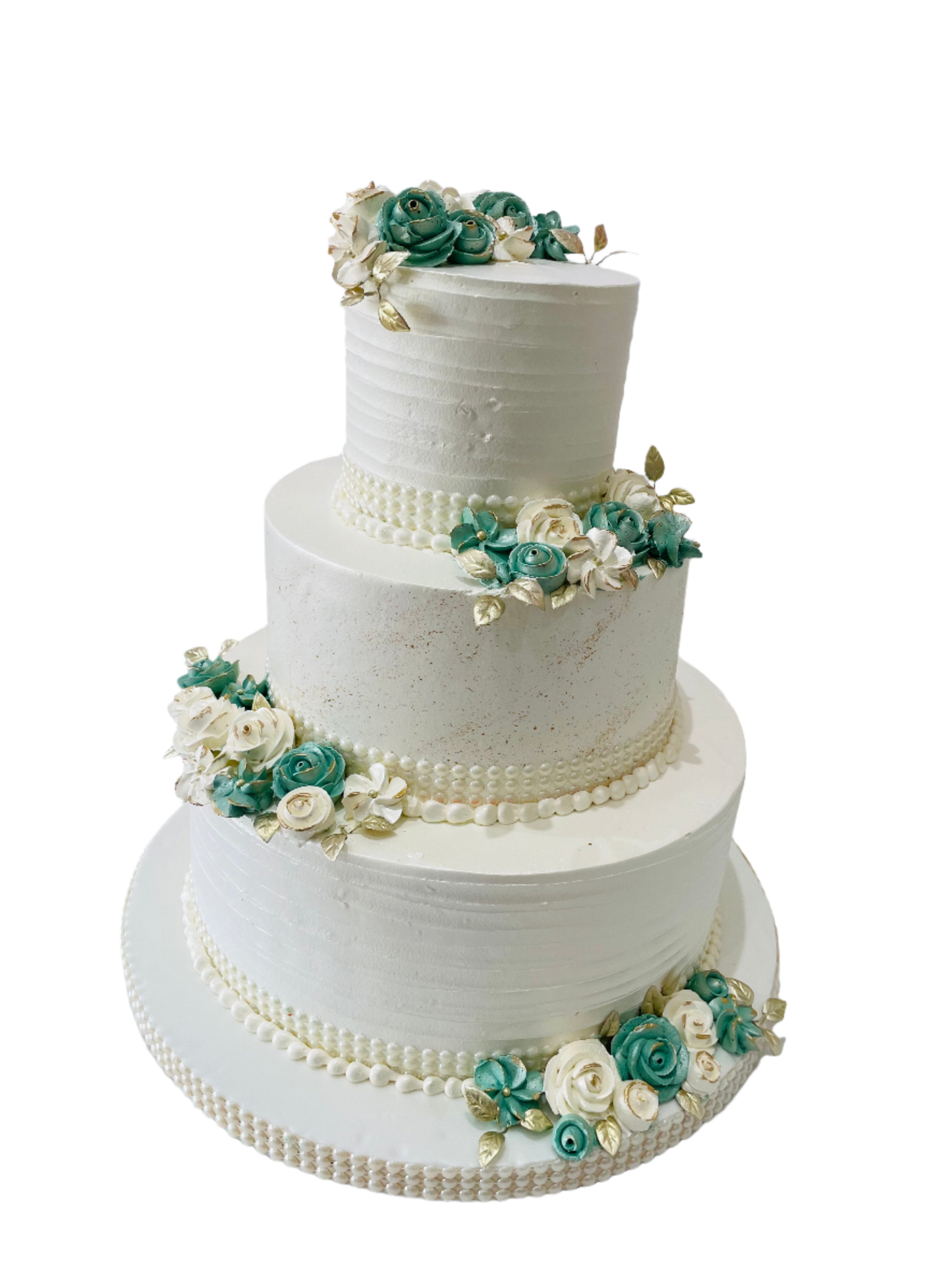 Ivory & Green Wedding Cream Cake