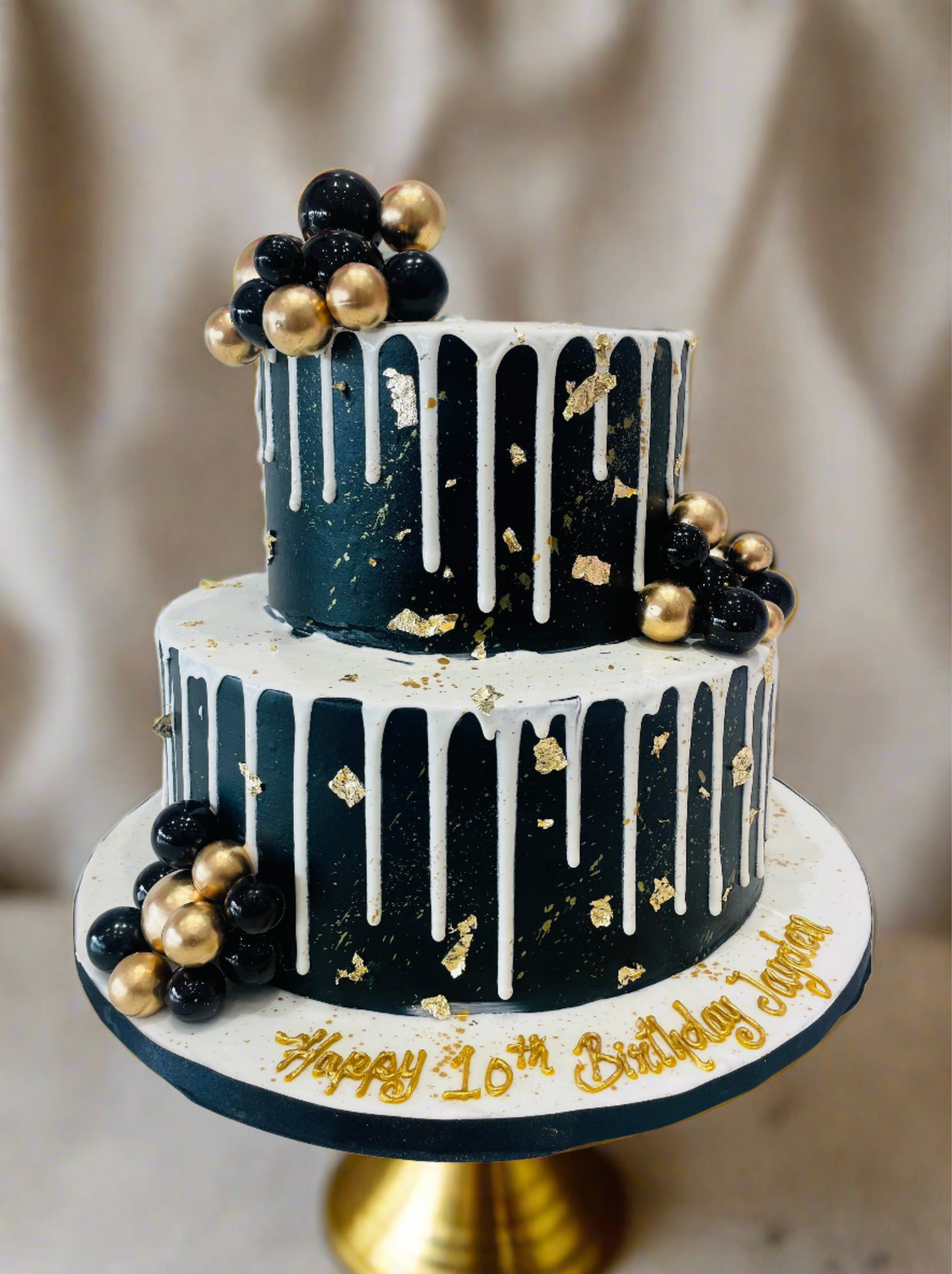 Black & Gold Birthday Tiered Cake