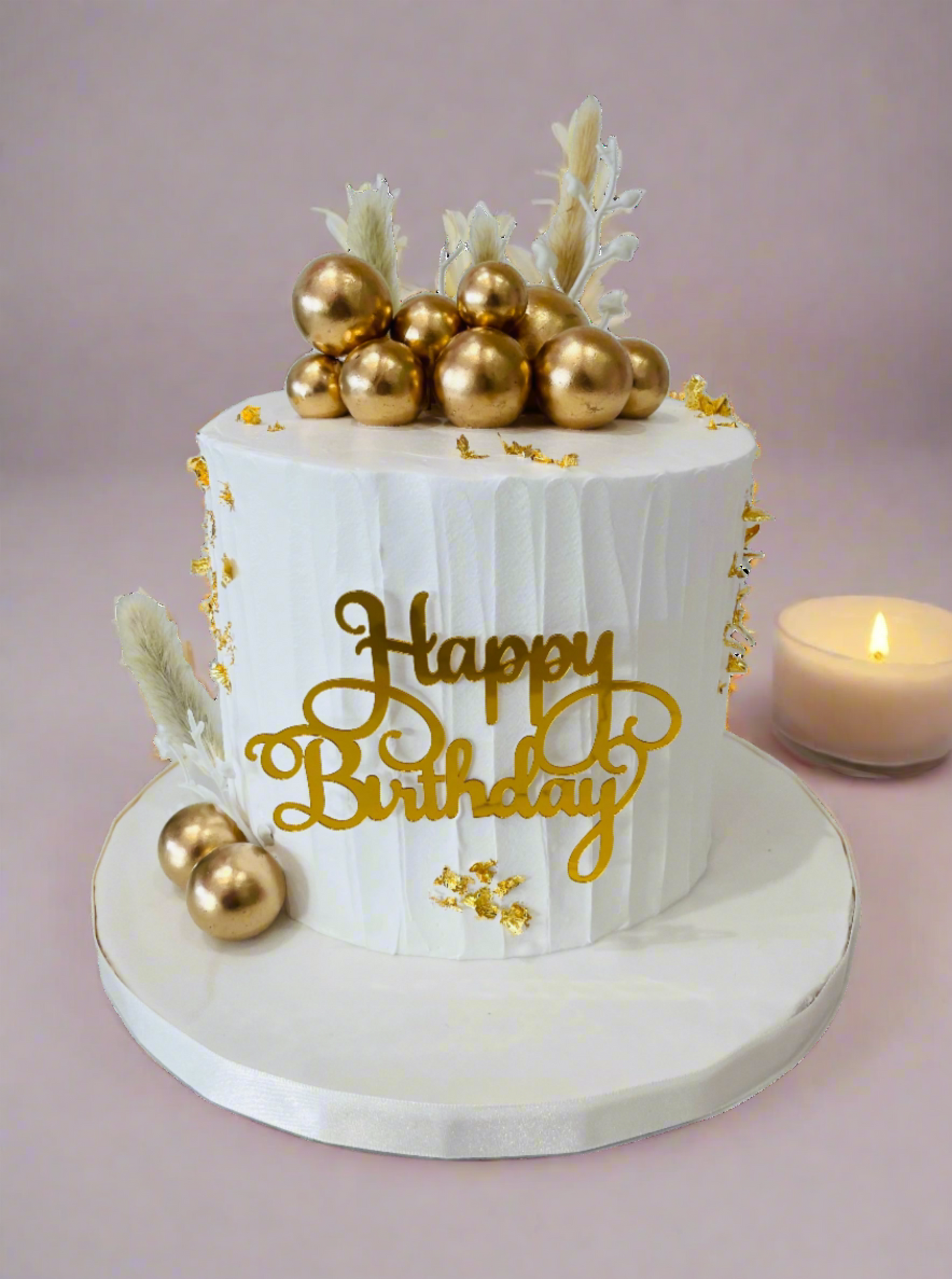 Boho White & Golden Cream Cake