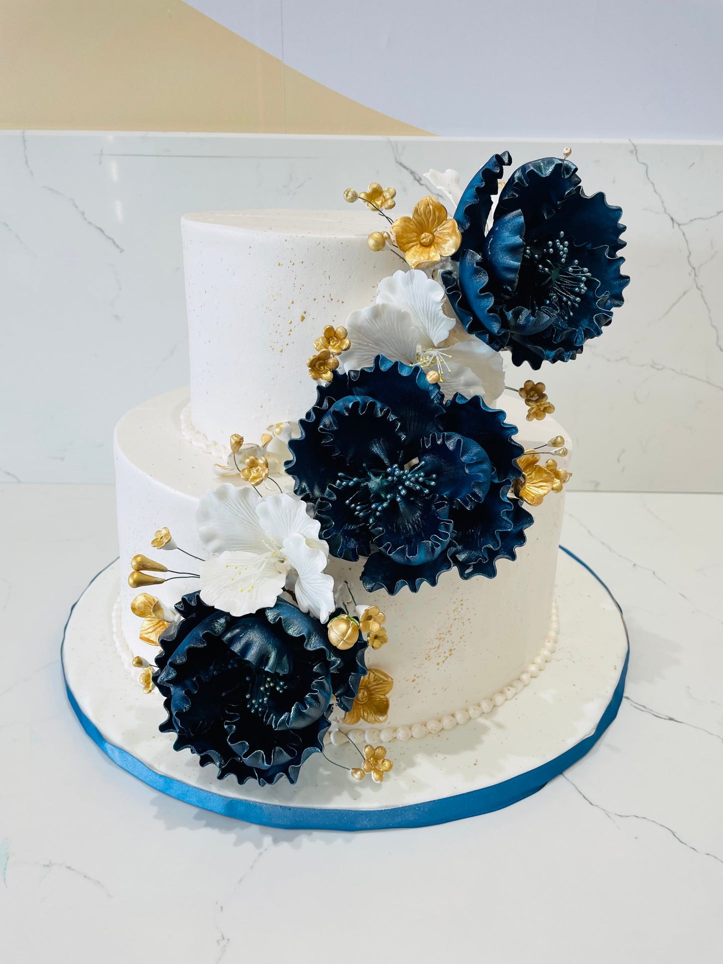 Navy Blue & White Wedding Cake
