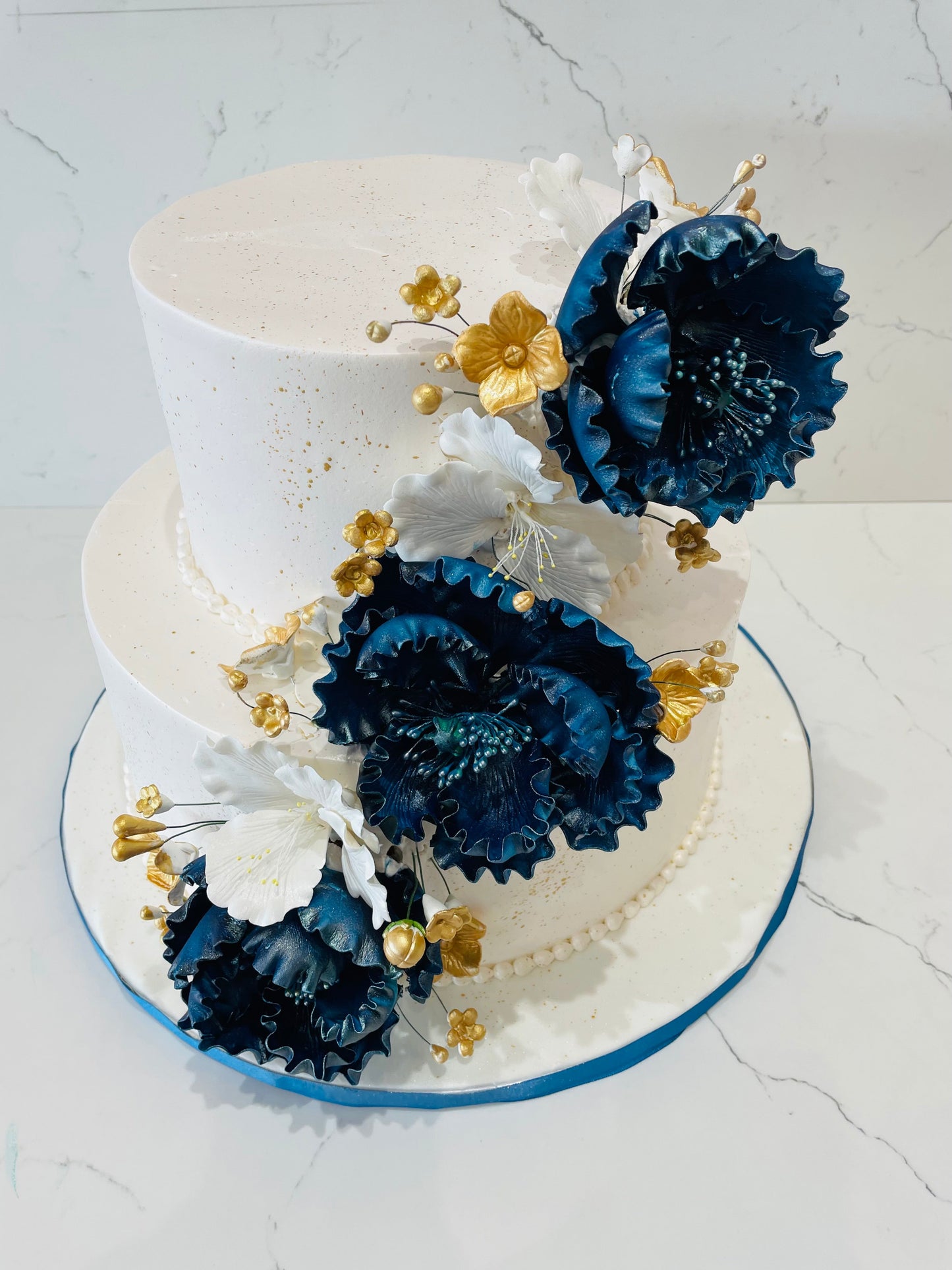 Navy Blue & White Wedding Cake