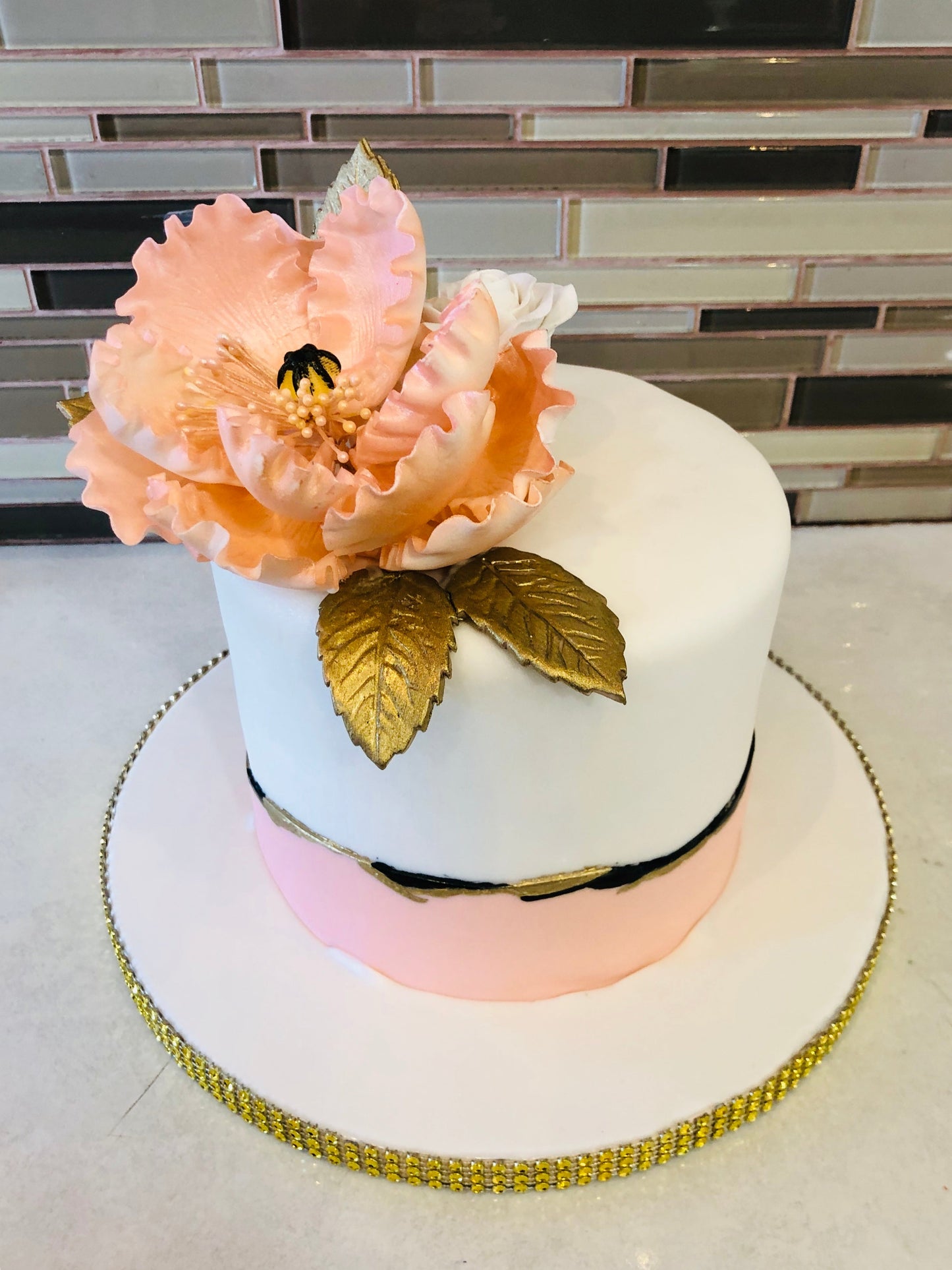 Peach Magnolia Fondant cake - Rashmi's Bakery