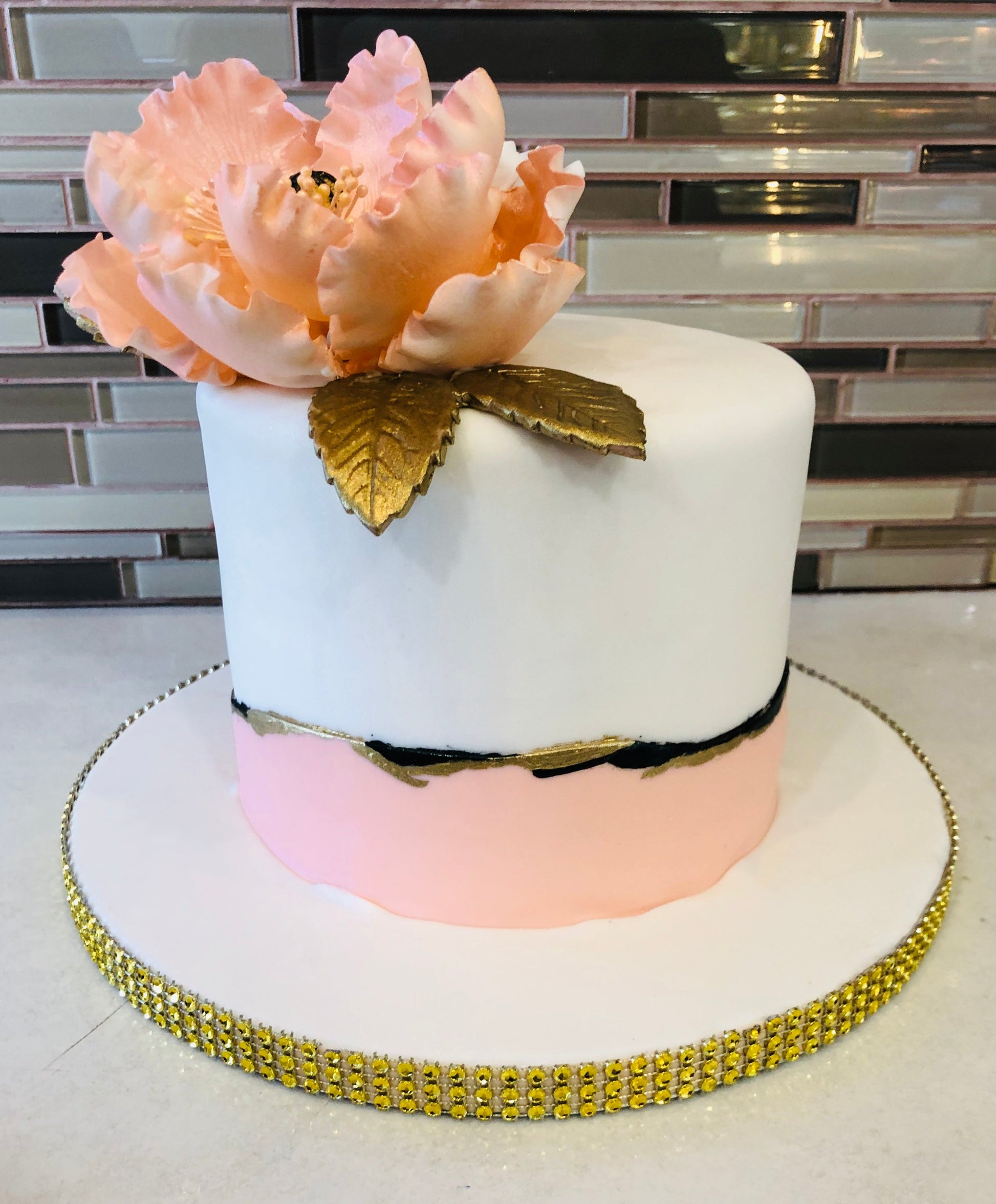 Peach Magnolia Fondant cake - Rashmi's Bakery