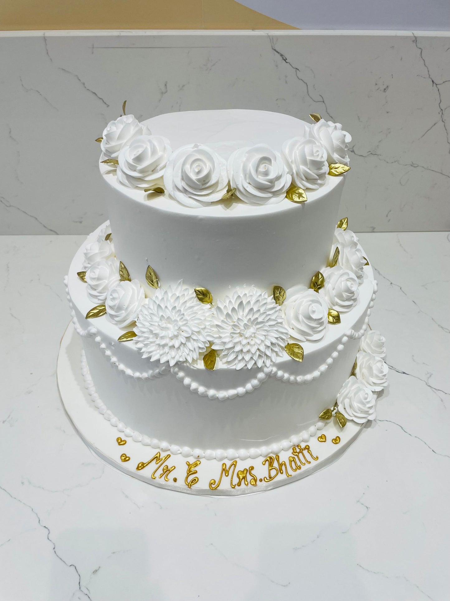 White And Gold Wedding Cake