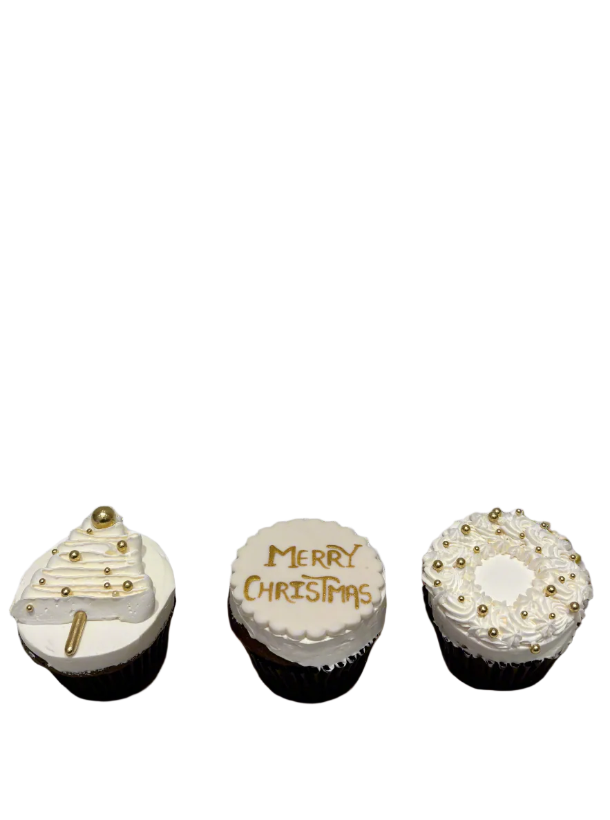Ivory & Gold Christmas Cupcakes  - (Pack of 6)