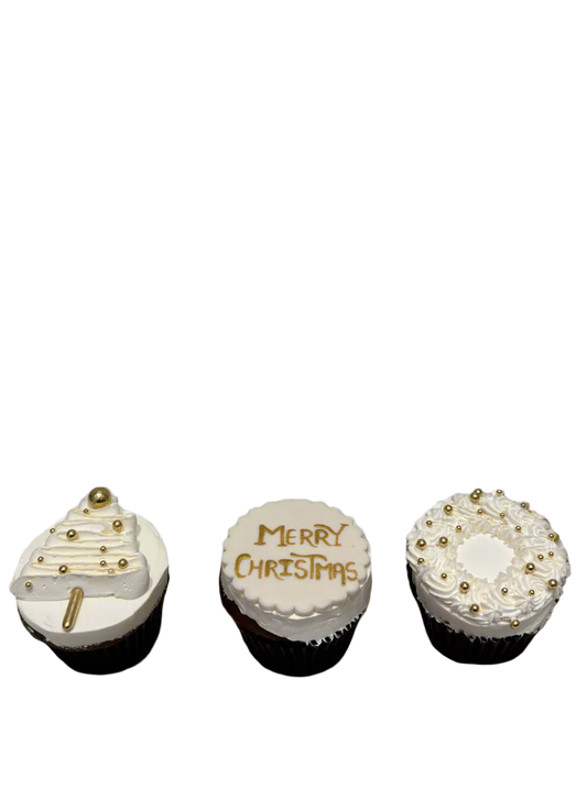 Ivory & Gold Christmas Cupcakes  - (Pack of 6)