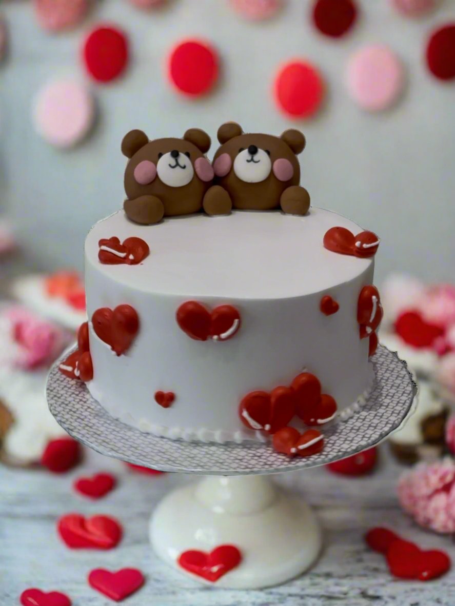 Teddy & Hearts Valentines Cake