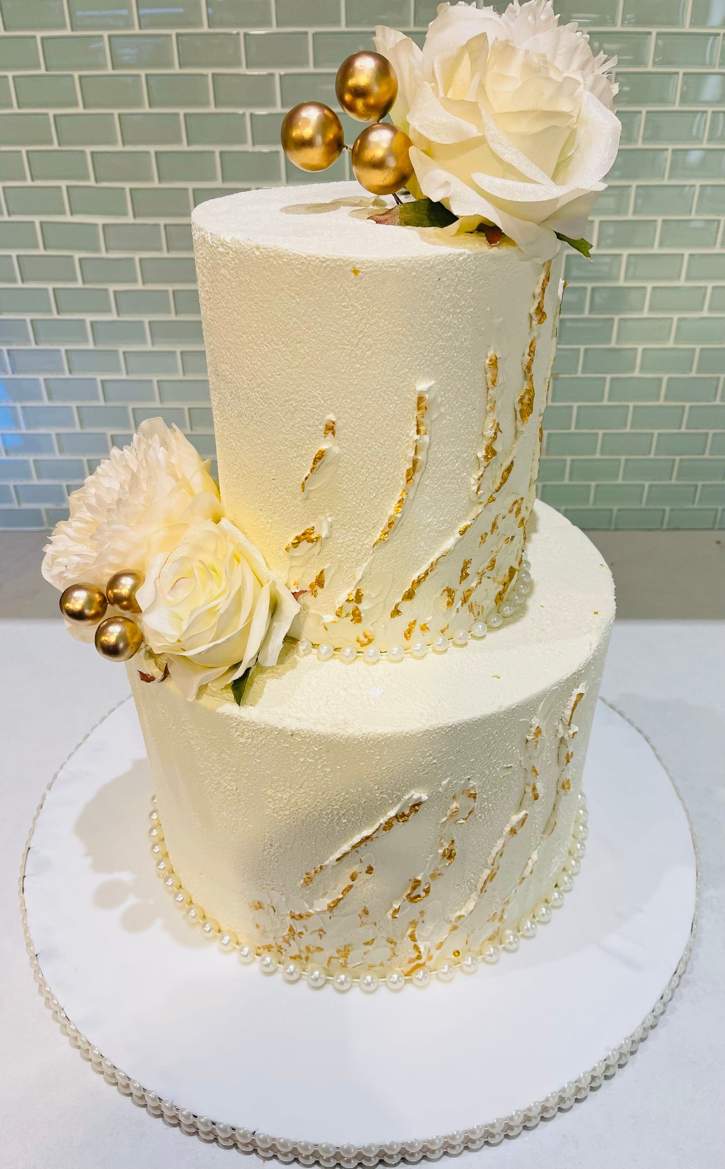 Ivory And Gold Wedding Cake
