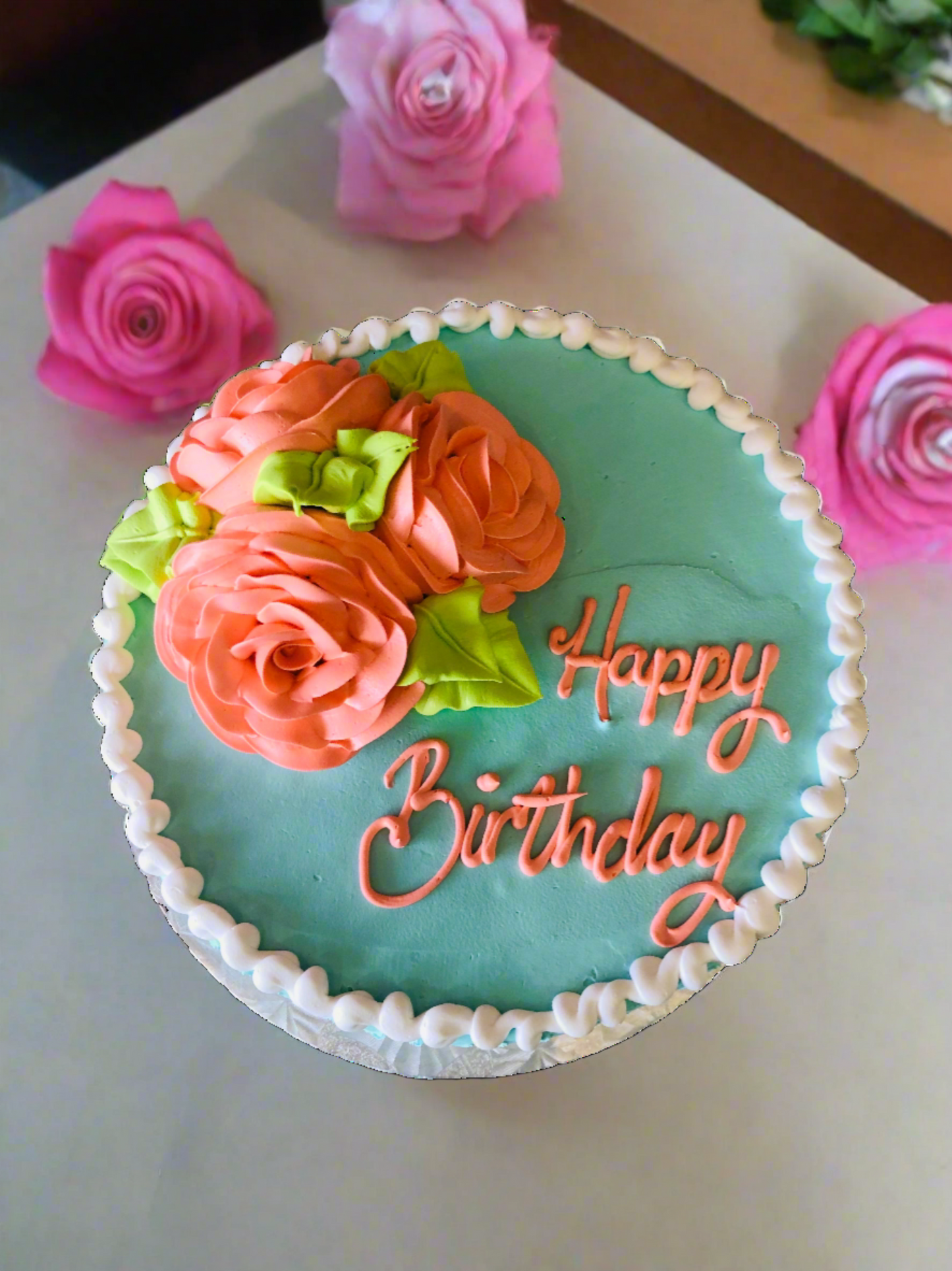 Teal & Peach Flower Cake