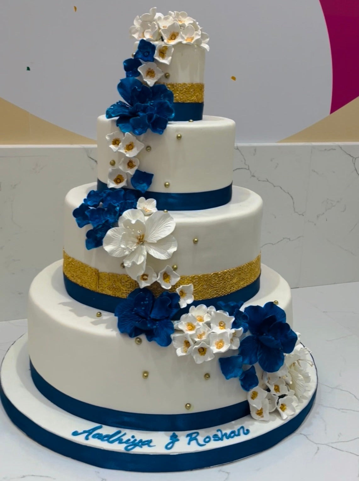 Royal Blue & Gold Wedding Cake