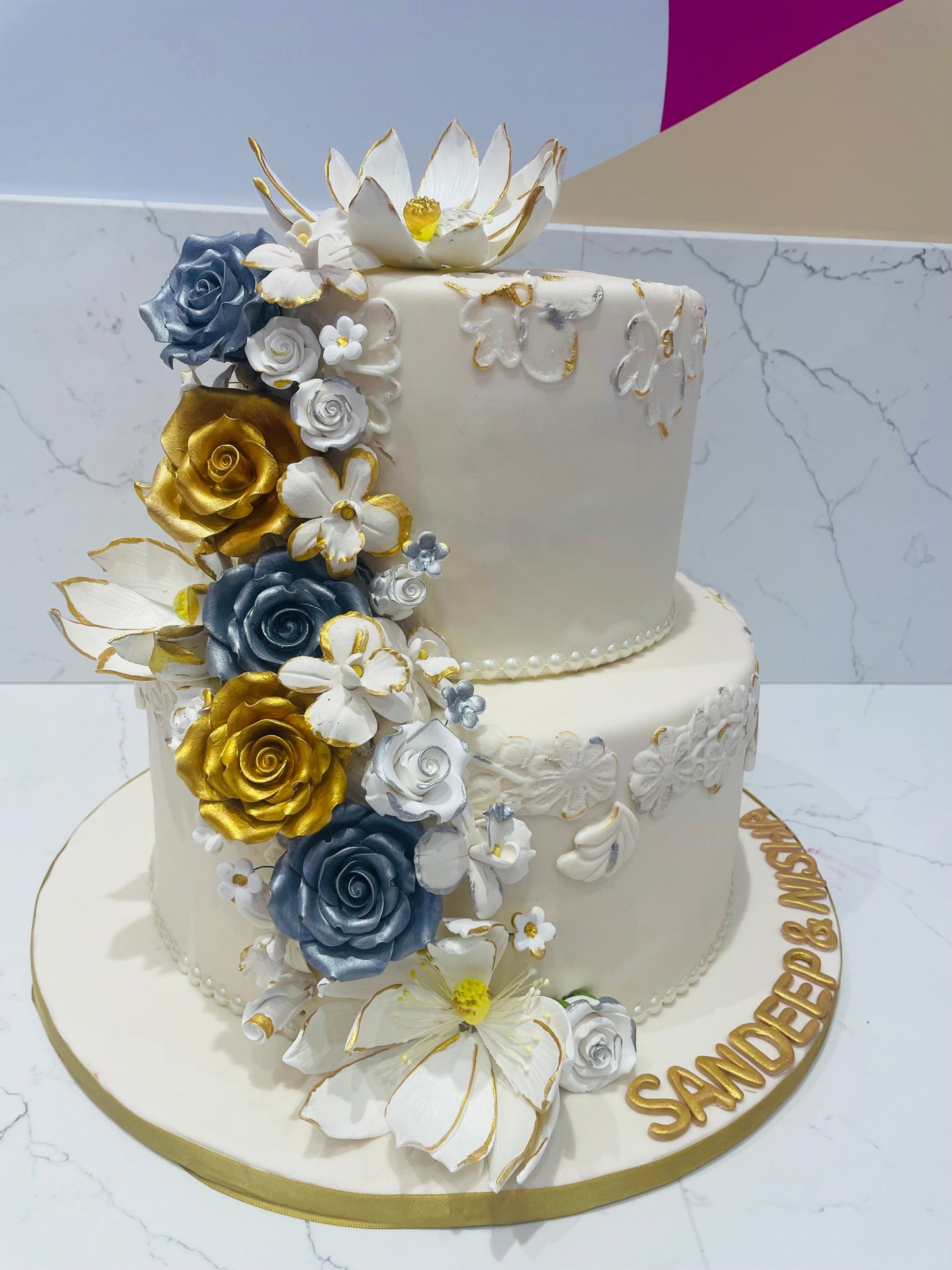 Ivory & Gold Fondant Wedding Cake
