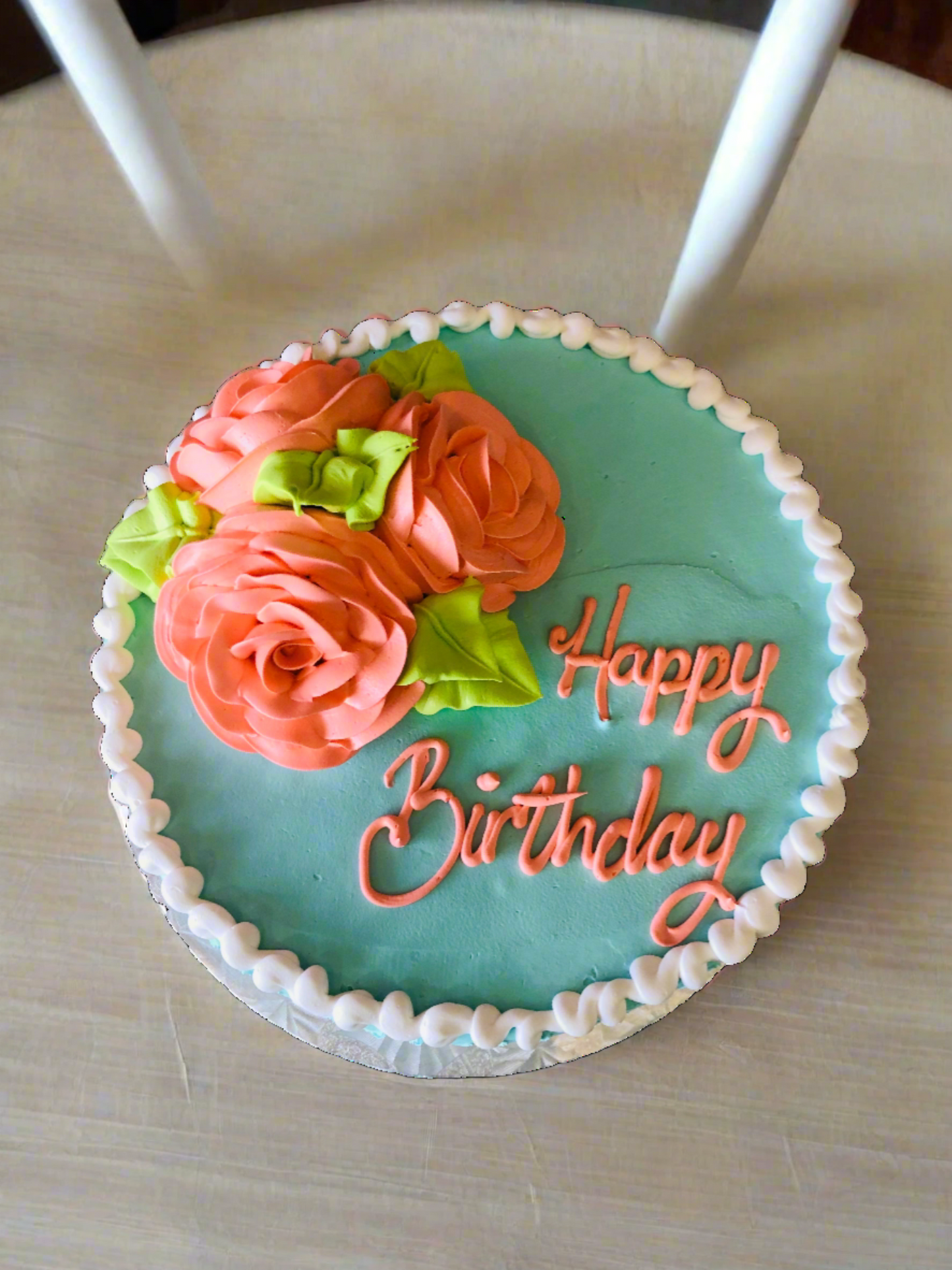 Teal & Peach Flower Cake