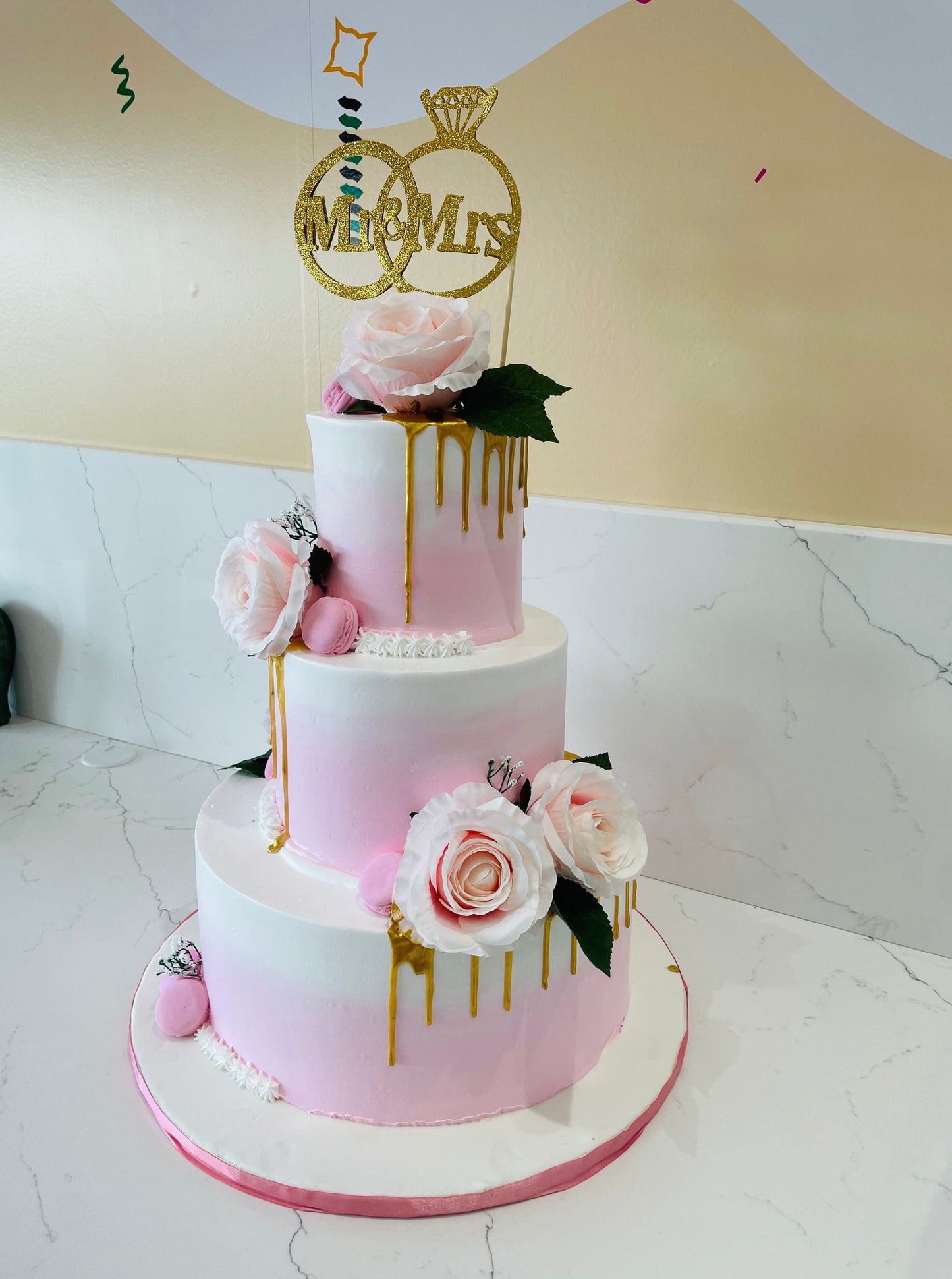 Pink & Gold Wedding Tiered Cake