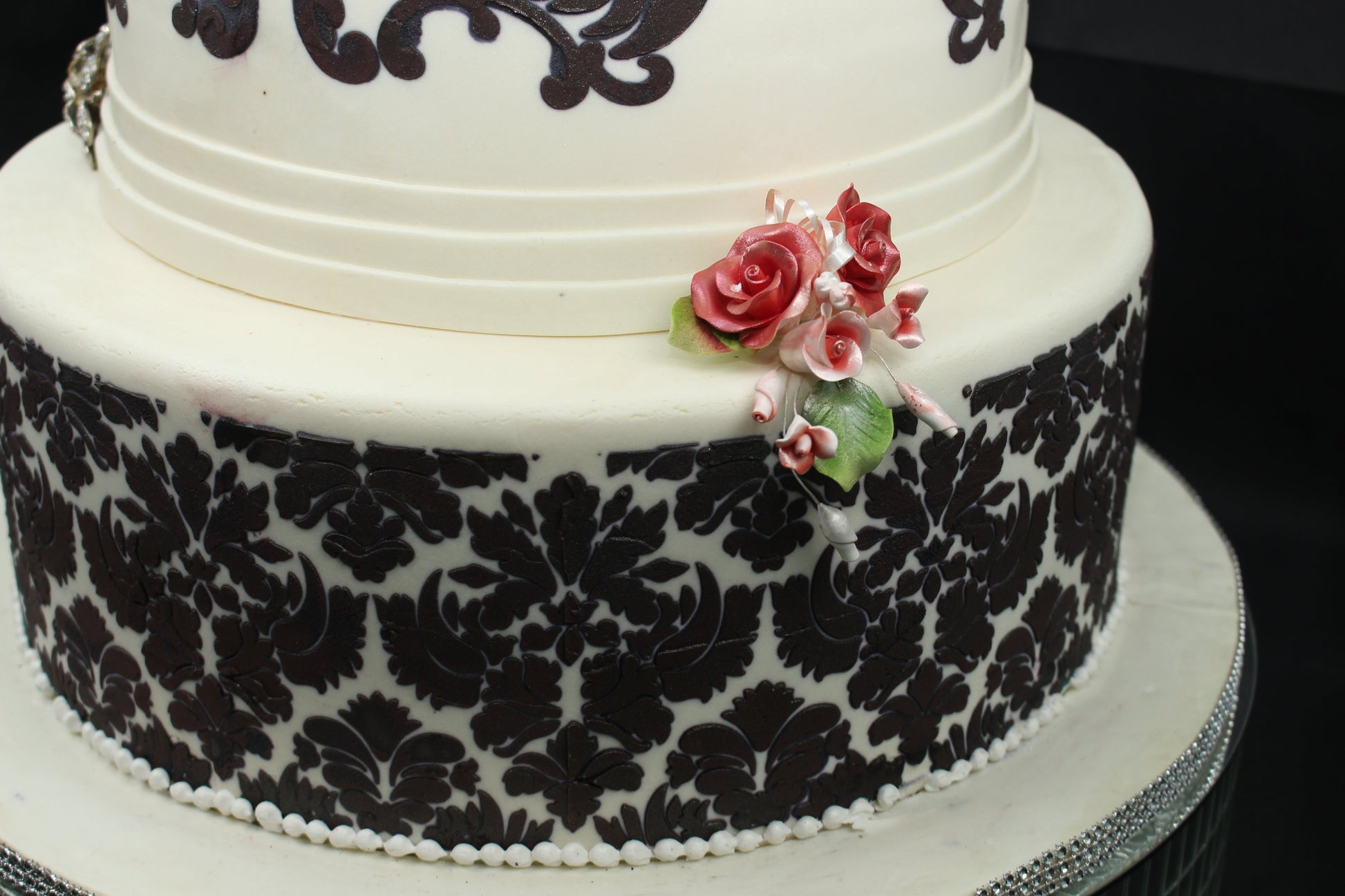 Flora Damask Wedding Cake - Rashmi's Bakery