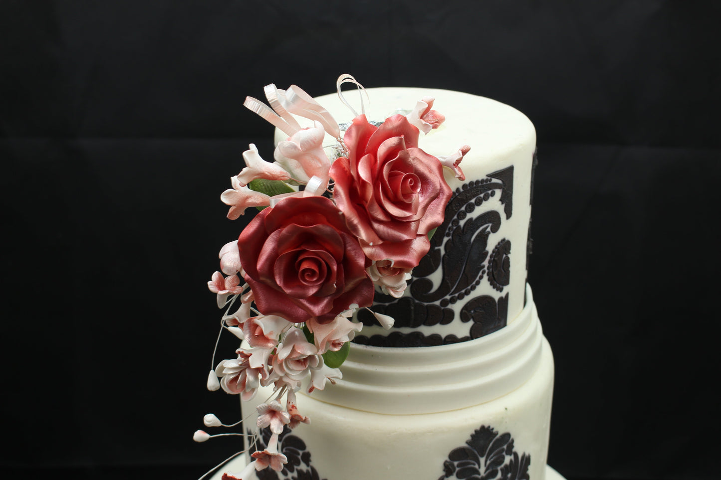 Flora Damask Wedding Cake - Rashmi's Bakery