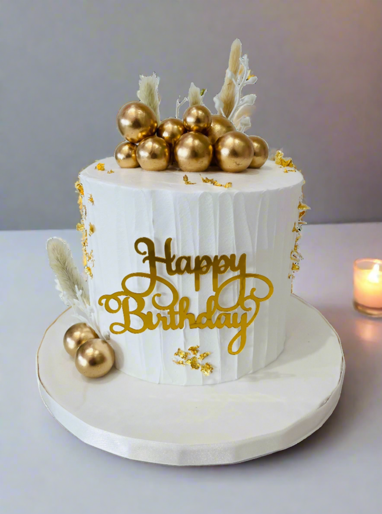 Boho White & Golden Cream Cake
