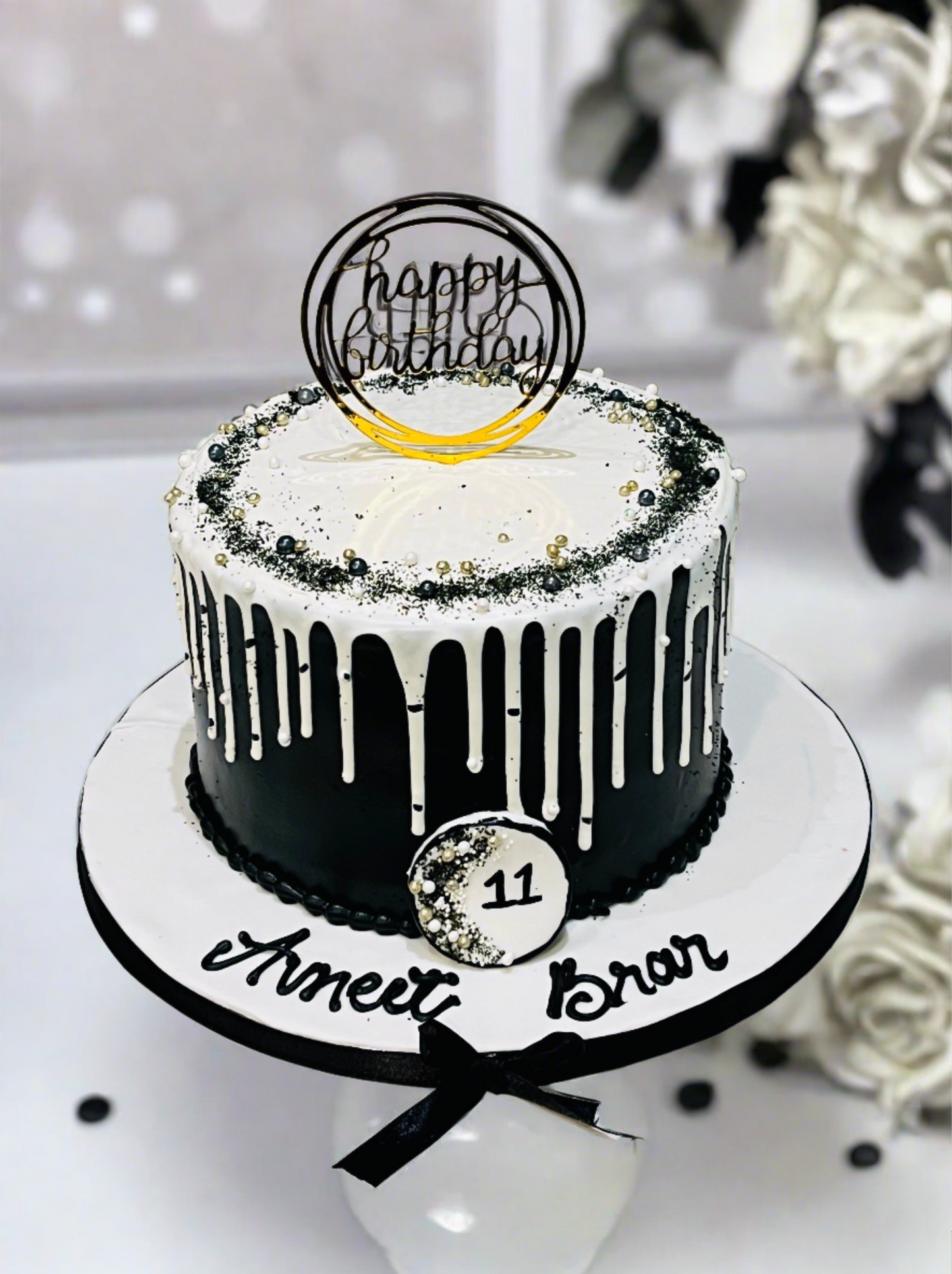 Avneet Black & White Birthday Cake