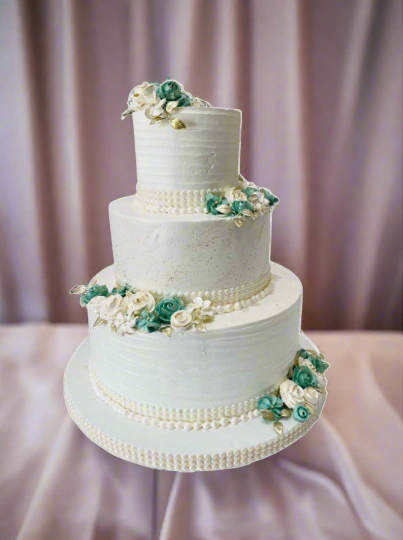 Ivory & Green Wedding Cream Cake