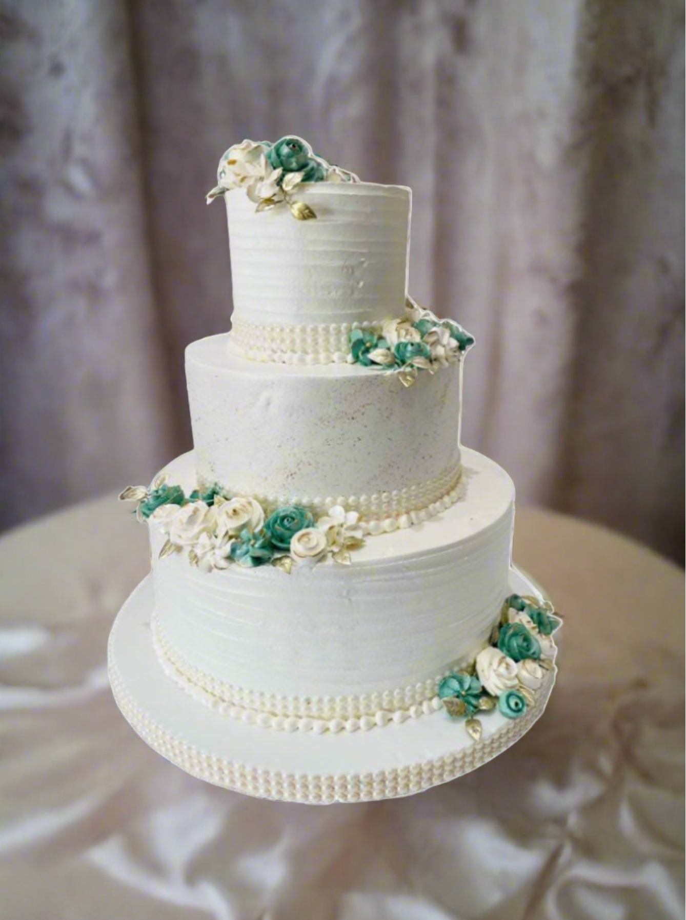 Ivory & Green Wedding Cream Cake