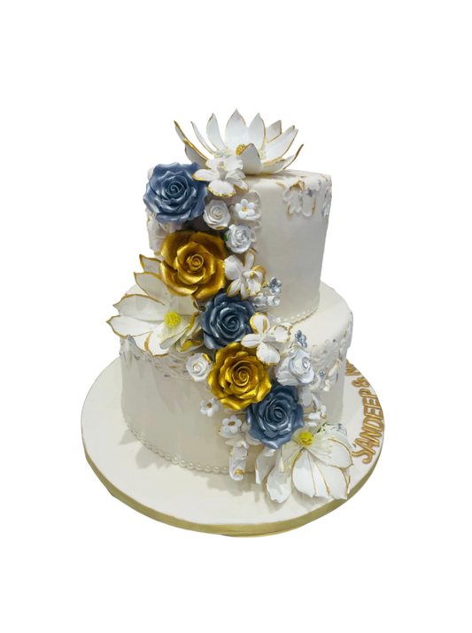Ivory & Gold Fondant Wedding Cake