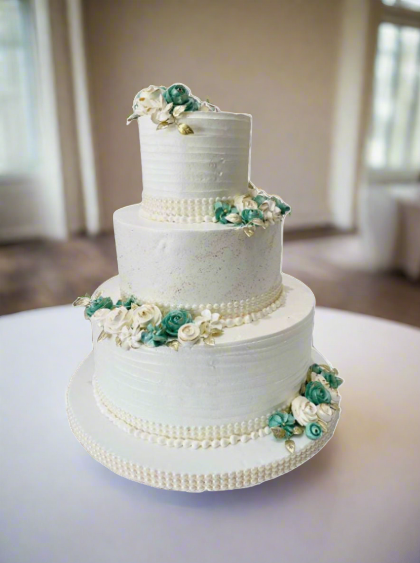 Ivory & Green Wedding Cream Cake